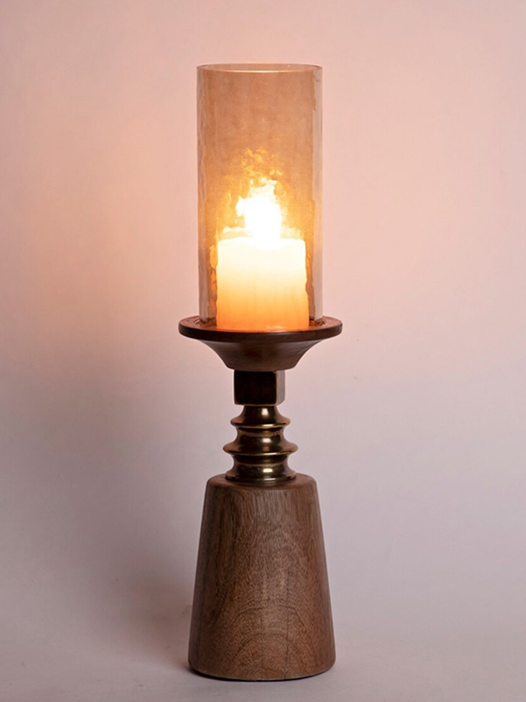 

Fabindia Shahee Mauve and Brown Hurricane Medium Glass Candle Holder