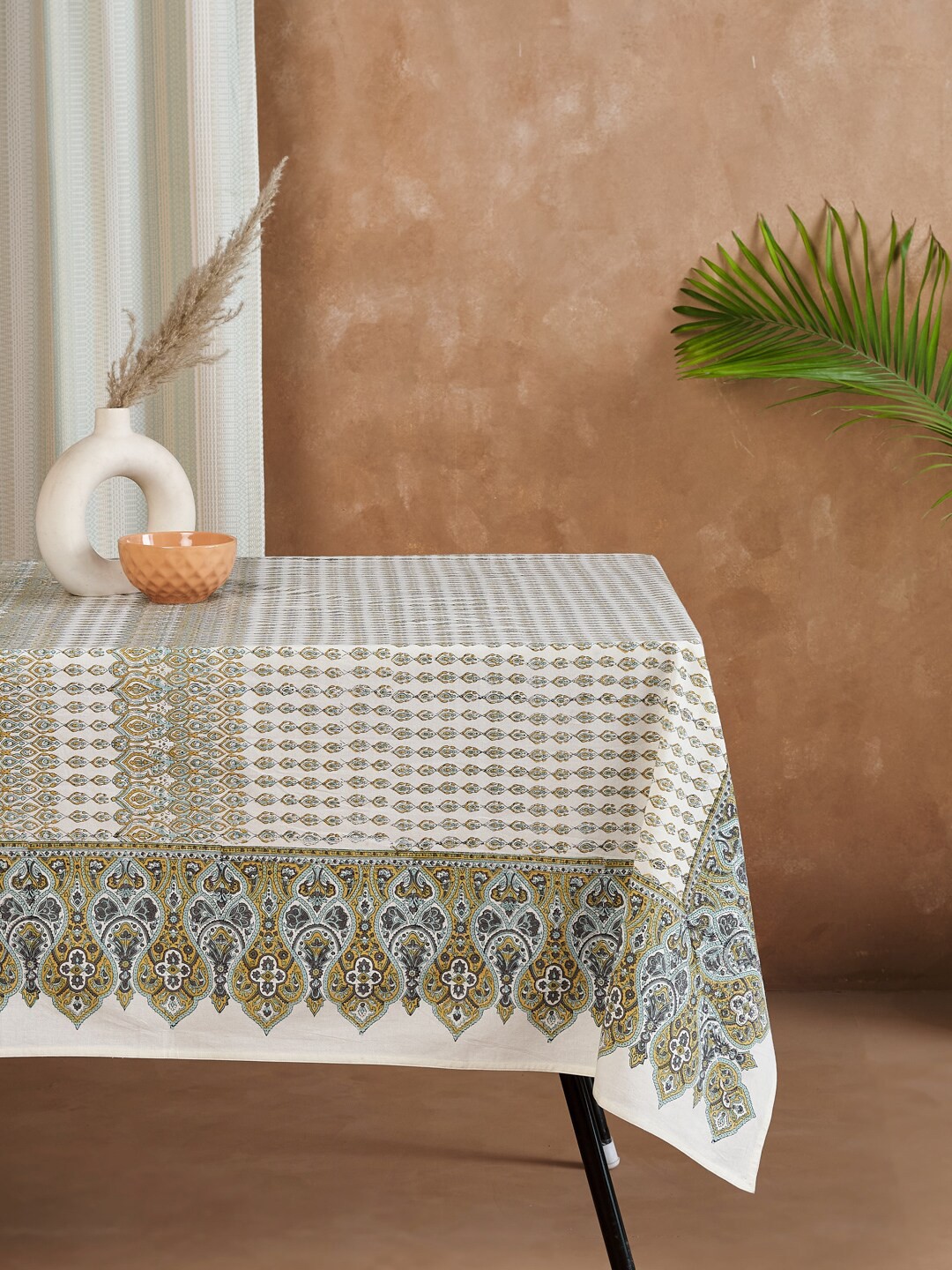 

Fabindia Samara Cream & Yellow Ethnic Motifs Printed Cotton 8-Seater Table Cover