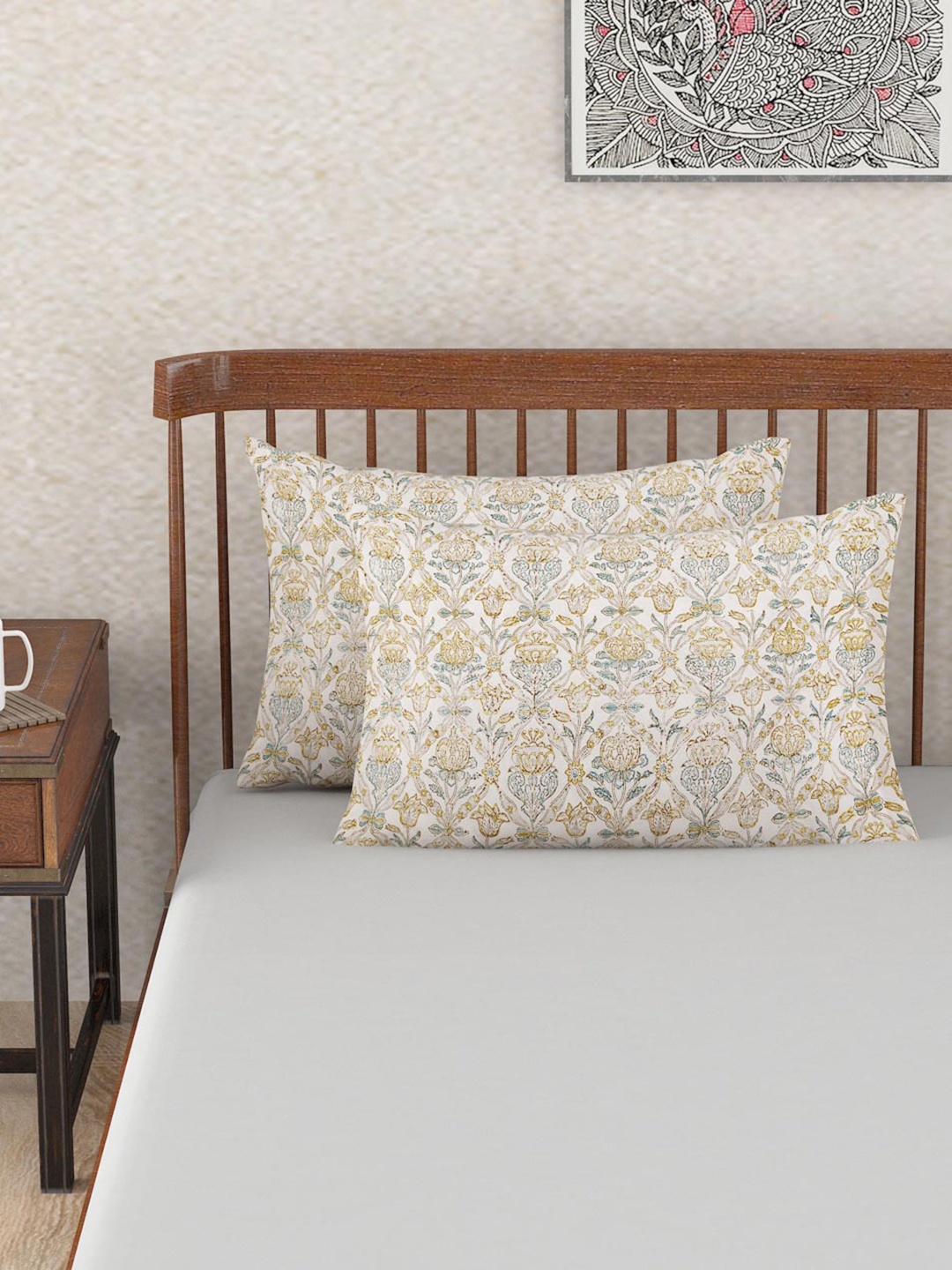 

Fabindia Ayaana White & Yellow 2 Pcs Floral Printed Cotton Rectangular Pillow Covers