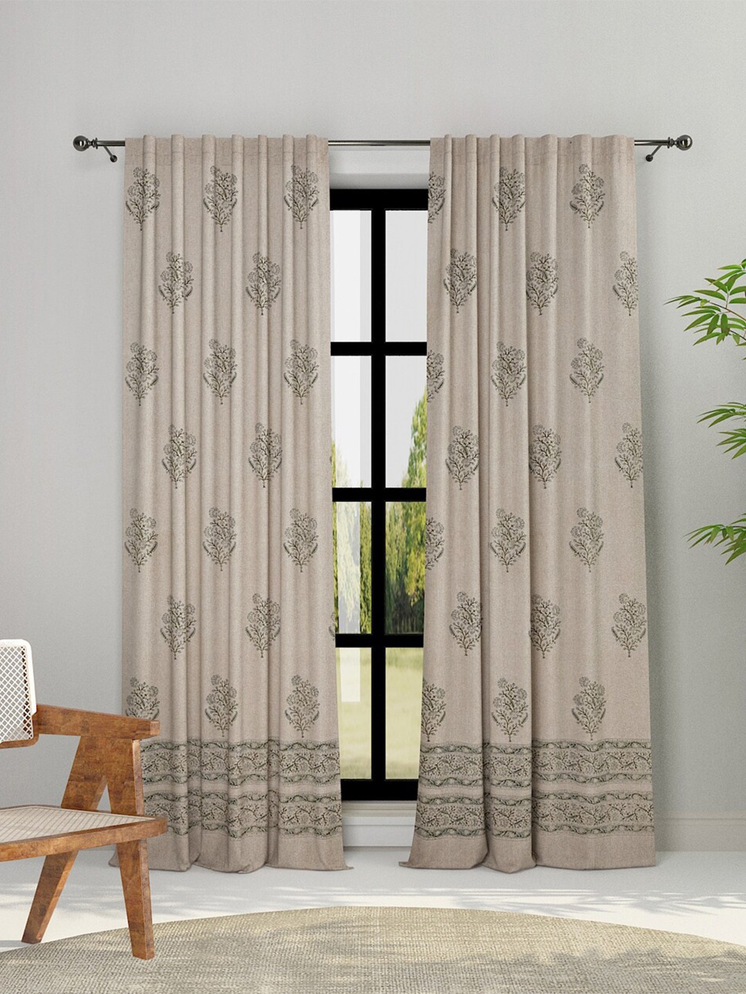 

Fabindia Green & Black Floral Cotton Door Curtain