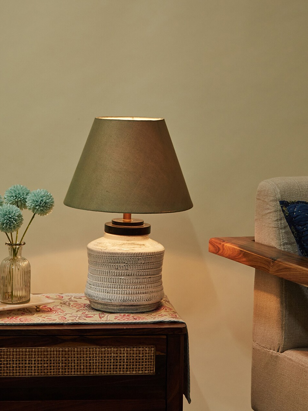 

Fabindia Ameera White Textured Ceramic Bedside Table Lamp