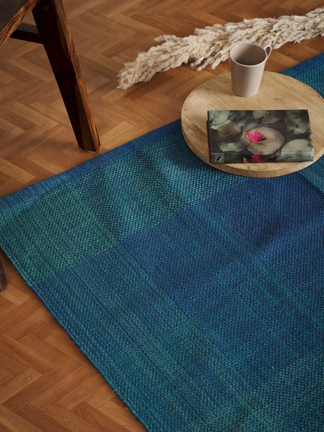 

Fabindia Symphony Teal-Green Woven Design Dhurrie