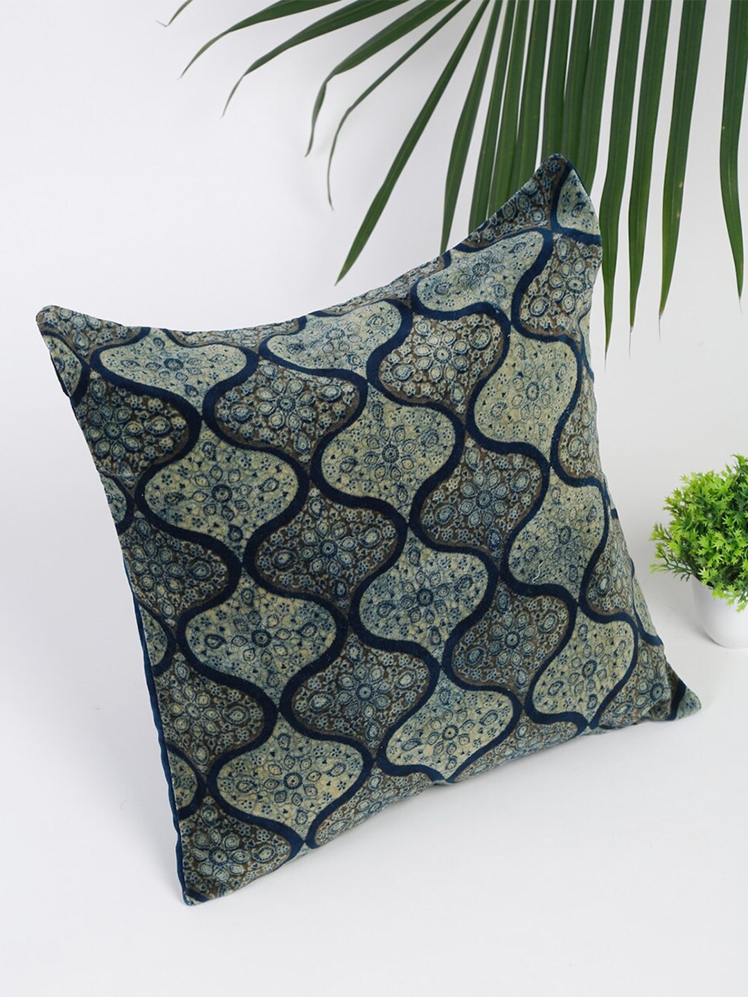 

Fabindia Jamira Blue & Green Ethnic Motifs Cotton Rectangle Cushion Cover