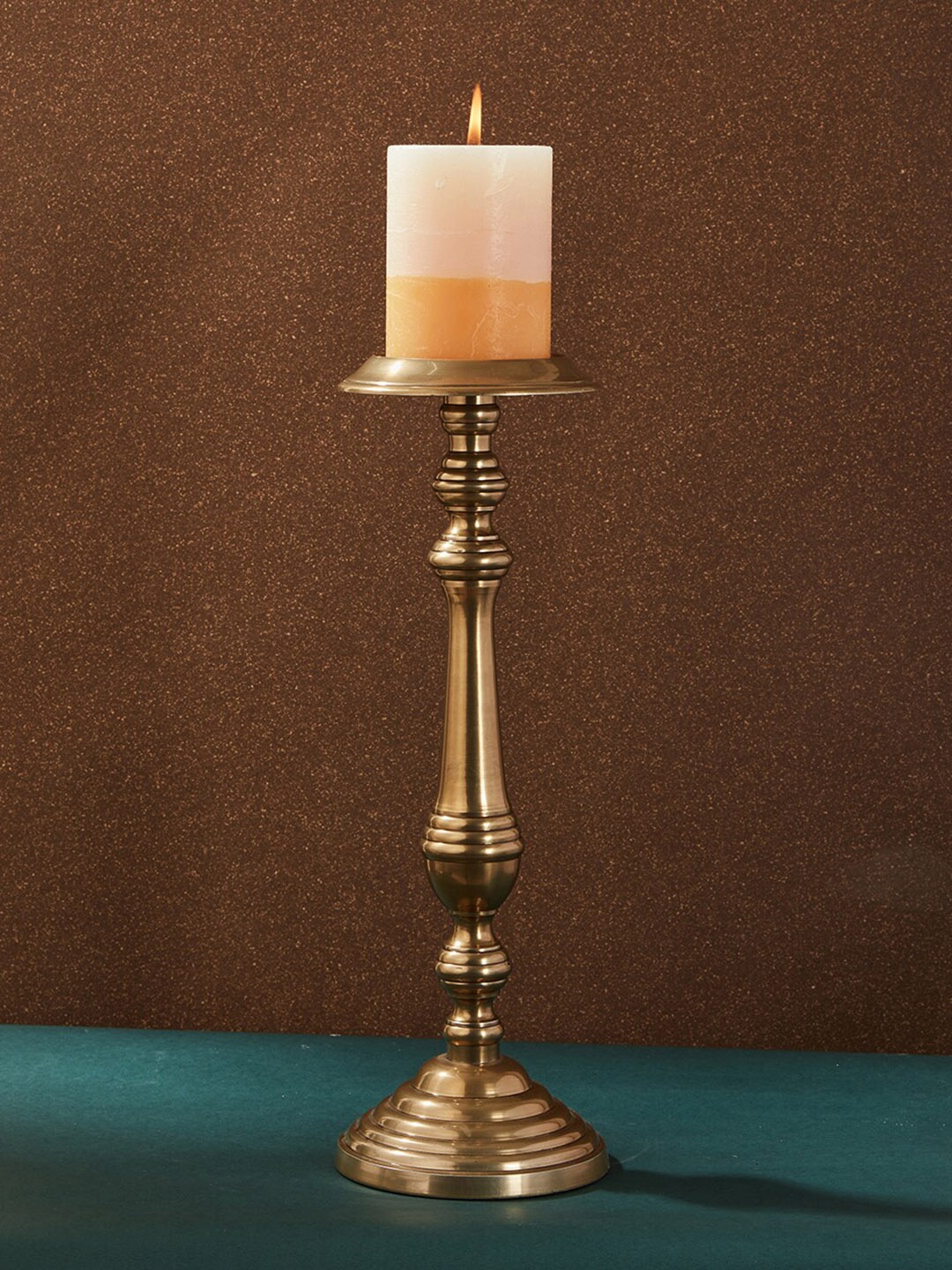 

Fabindia Inaaya Antique Brass Pillar Candle Holder, Gold