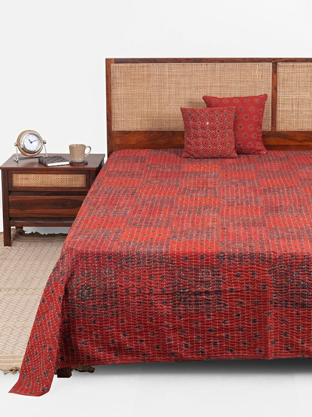 

Fabindia Ritya Red & Blue Printed & Embroidered Cotton Double King Bed Cover