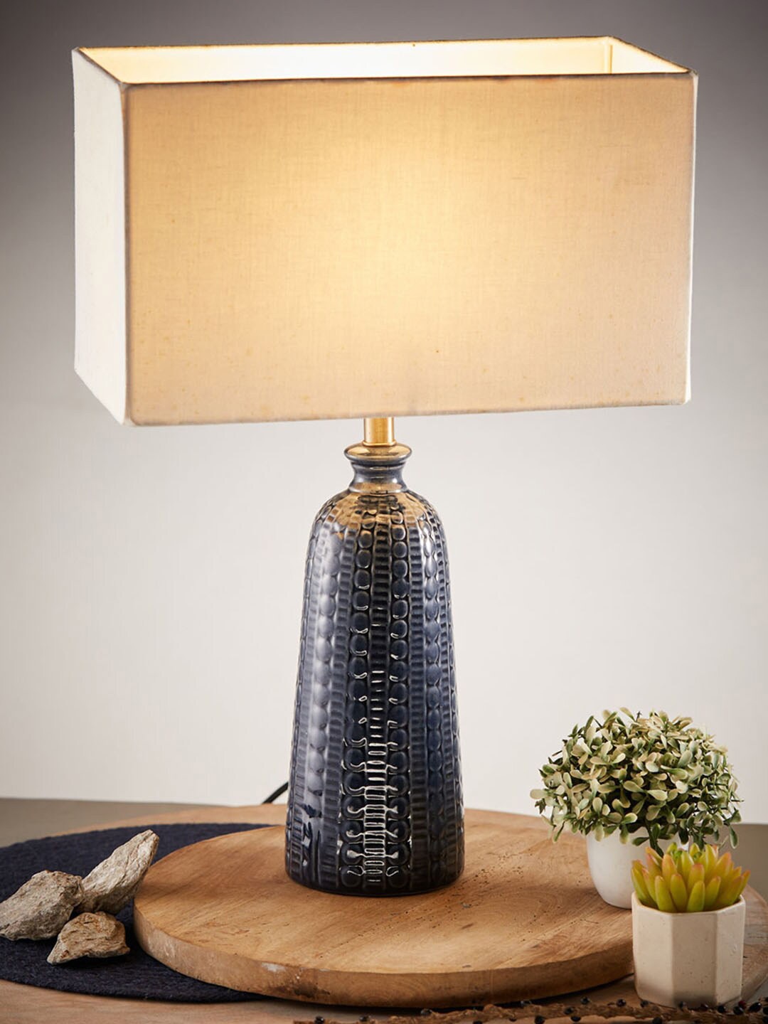 

Fabindia Prisha Blue & Beige Textured Ceramic Rectangle Table Lamp