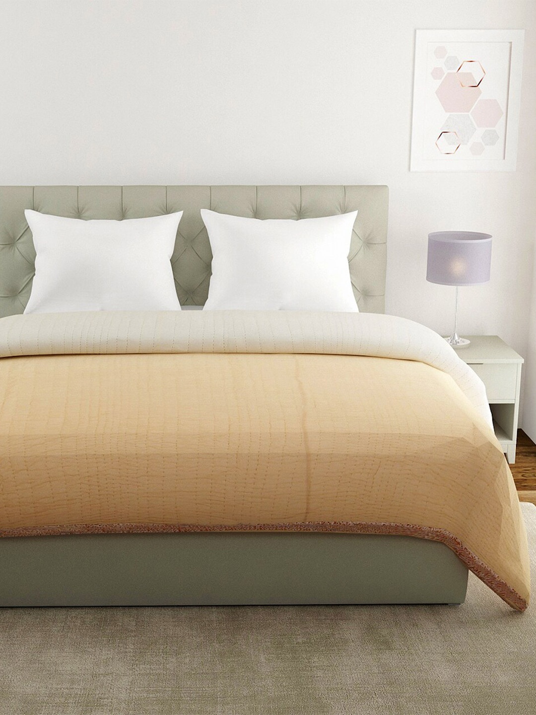 

Fabindia Varda Beige & White Striped AC Room 150 GSM Single Bed Quilt