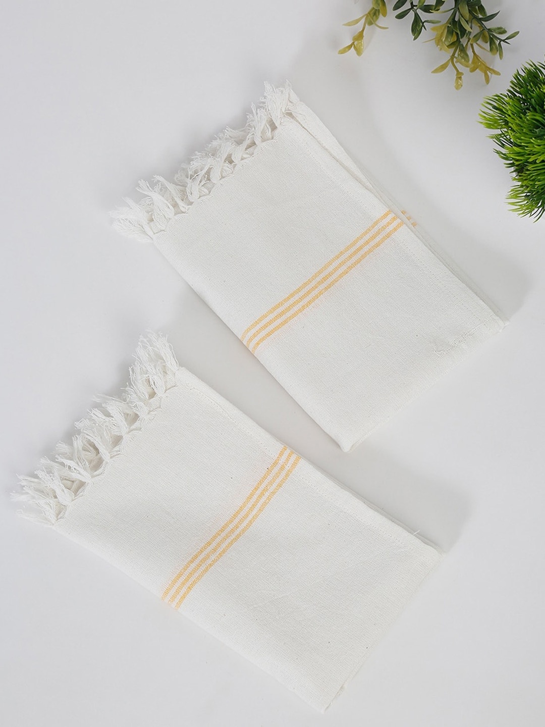 

Fabindia Bana Set of 2 Striped 125 GSM Cotton Gamchas Set, Yellow