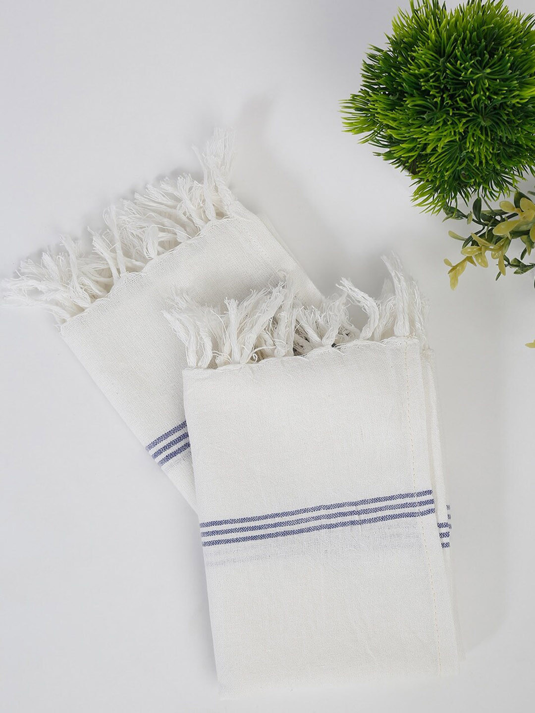 

Fabindia Bana 2 Pcs Blue & White Striped Detail 125 GSM Cotton Gamchas