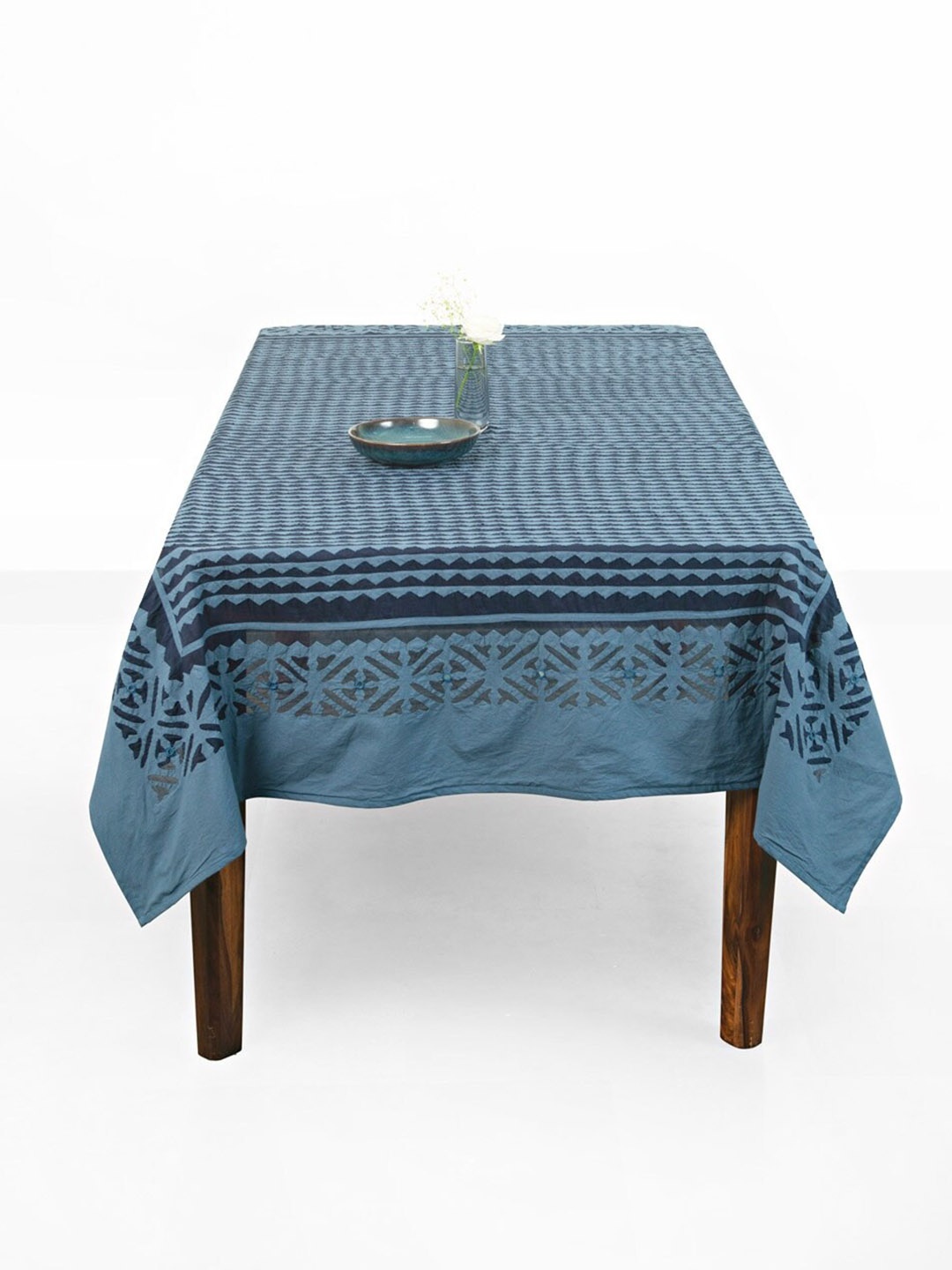 

Fabindia Kunsh Indigo Blue & Grey Geometric Cut Out Cotton 8-Seater Table Cover