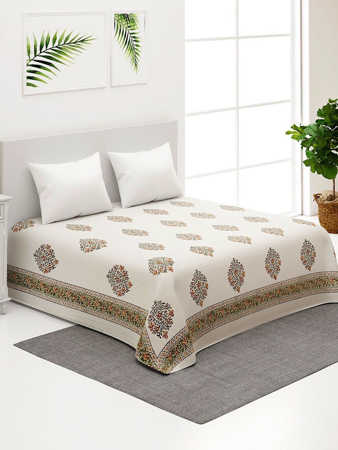 

Fabindia Srivi Cream and Red Floral Printed Cotton Double King Bed Cover