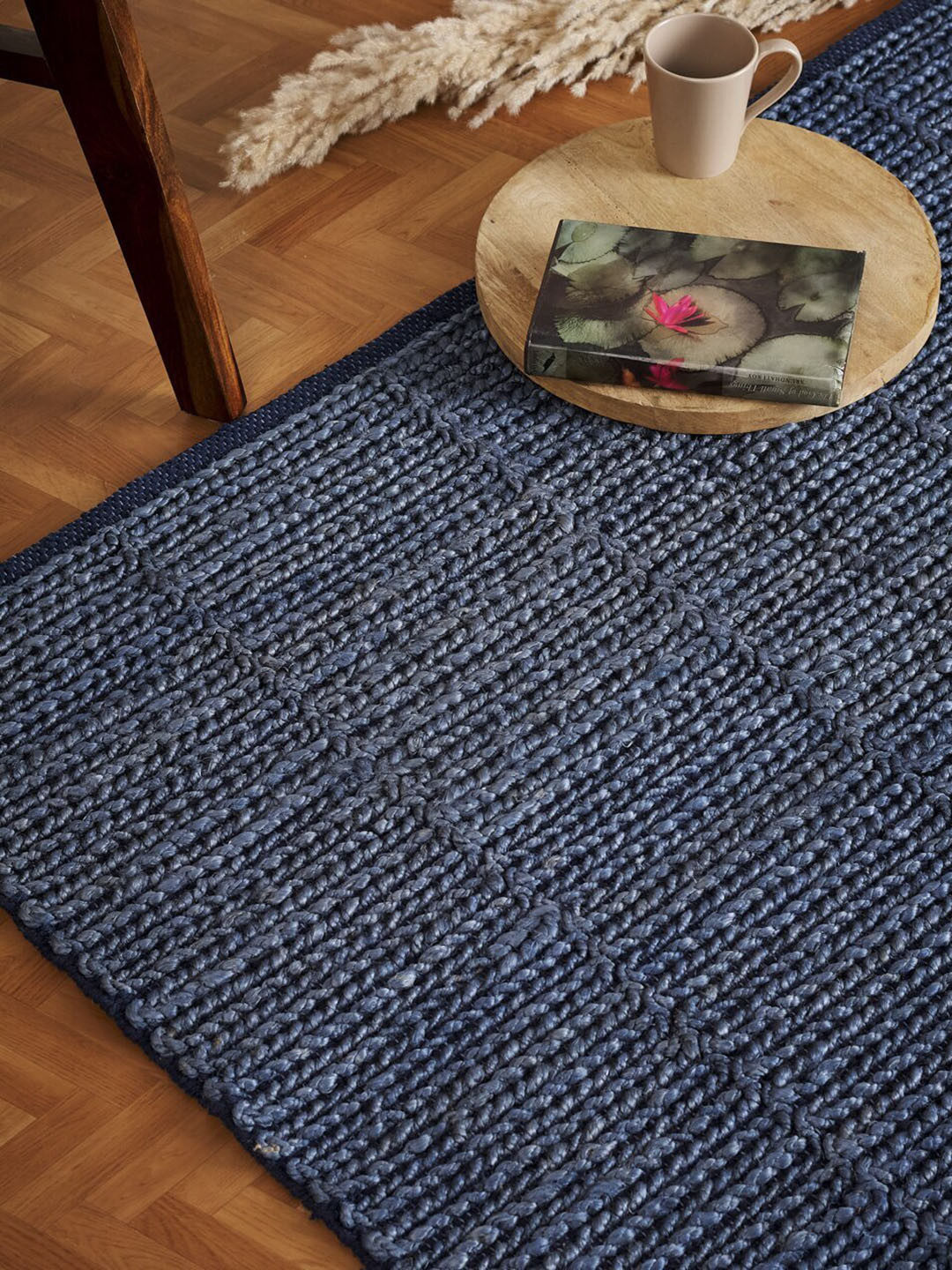 

Fabindia Sameera Blue Woven Design Jute Cotton Dhurrie