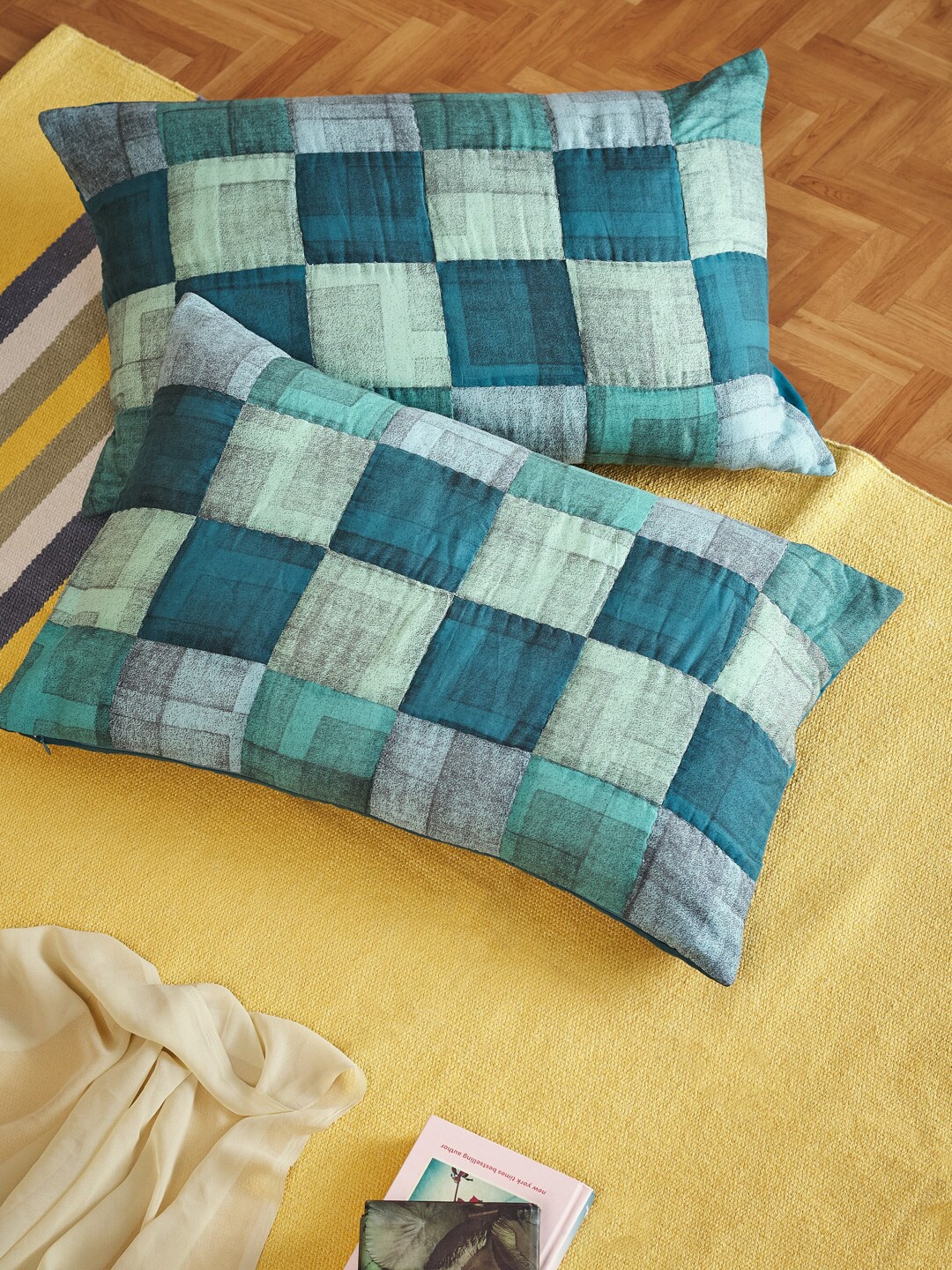 

Fabindia Symphony Teal Green & Blue 2 Pcs Checks Cotton Pillow Covers