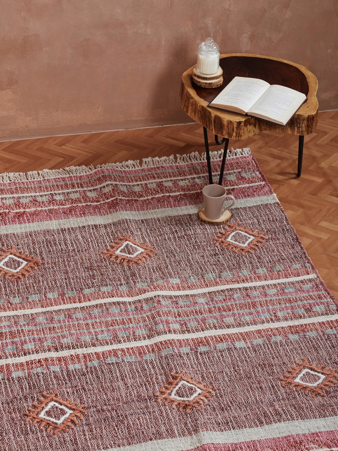 

Fabindia Inaaya Red & Brown Woven Design Jute Cotton Dhurrie