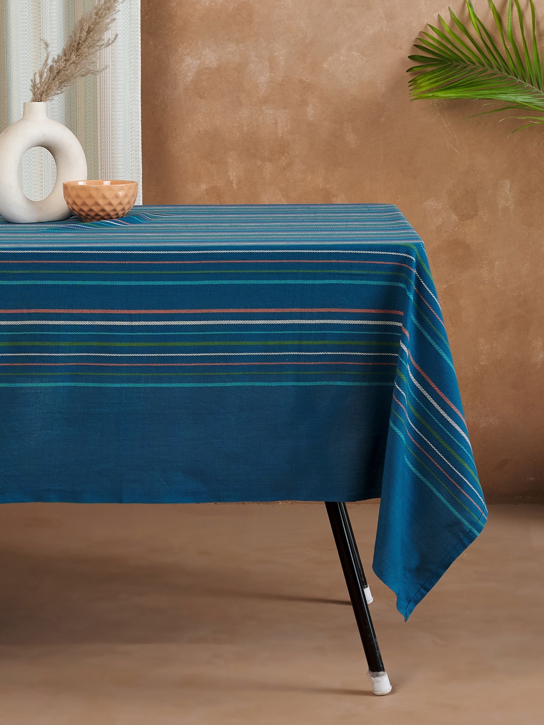 

Fabindia Idika Blue & Green Woven Design with Striped Cotton Table Cover