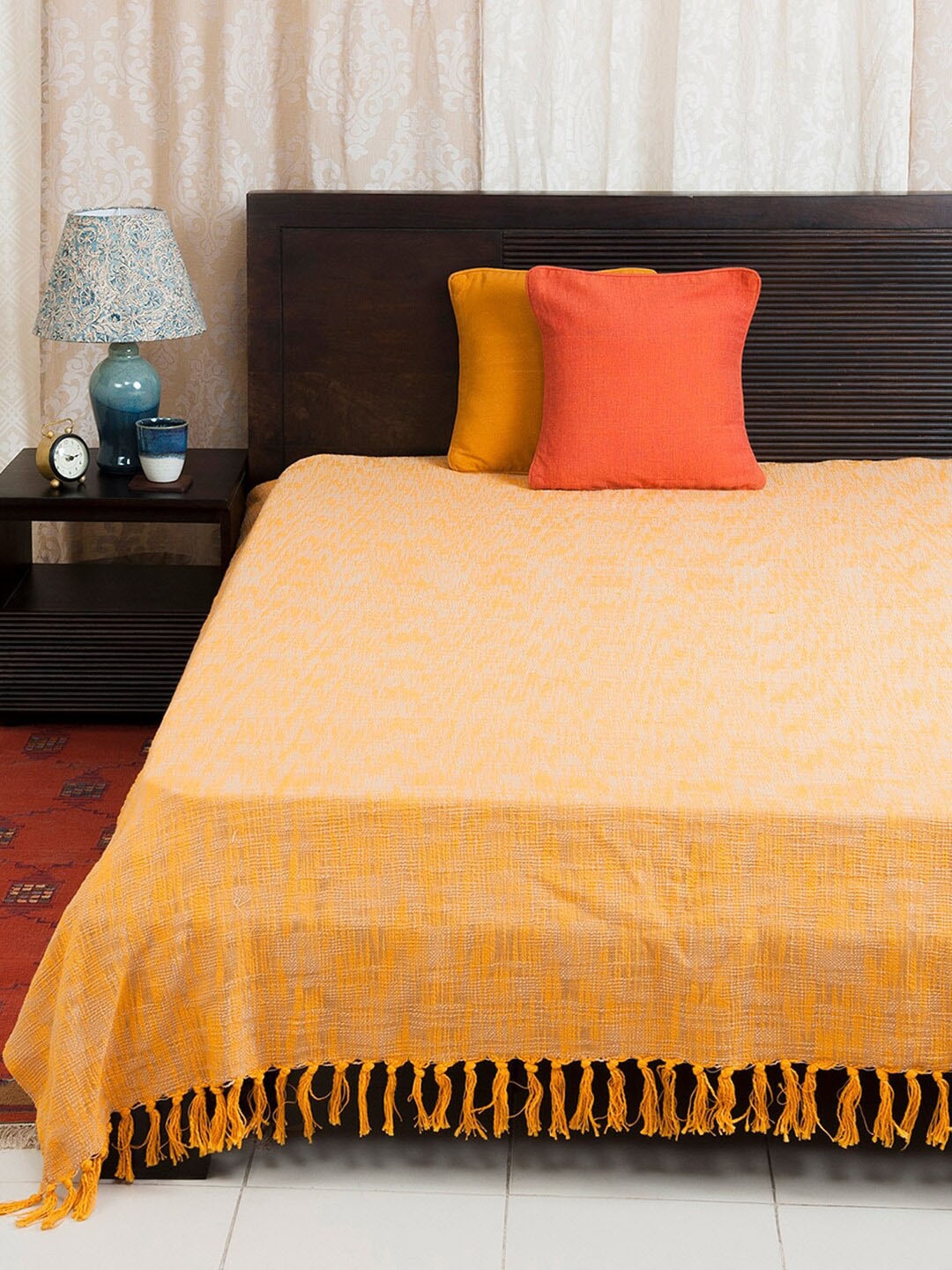 

Fabindia Chaman Yellow Woven-Designed 120 TC Cotton Double King Bed Cover