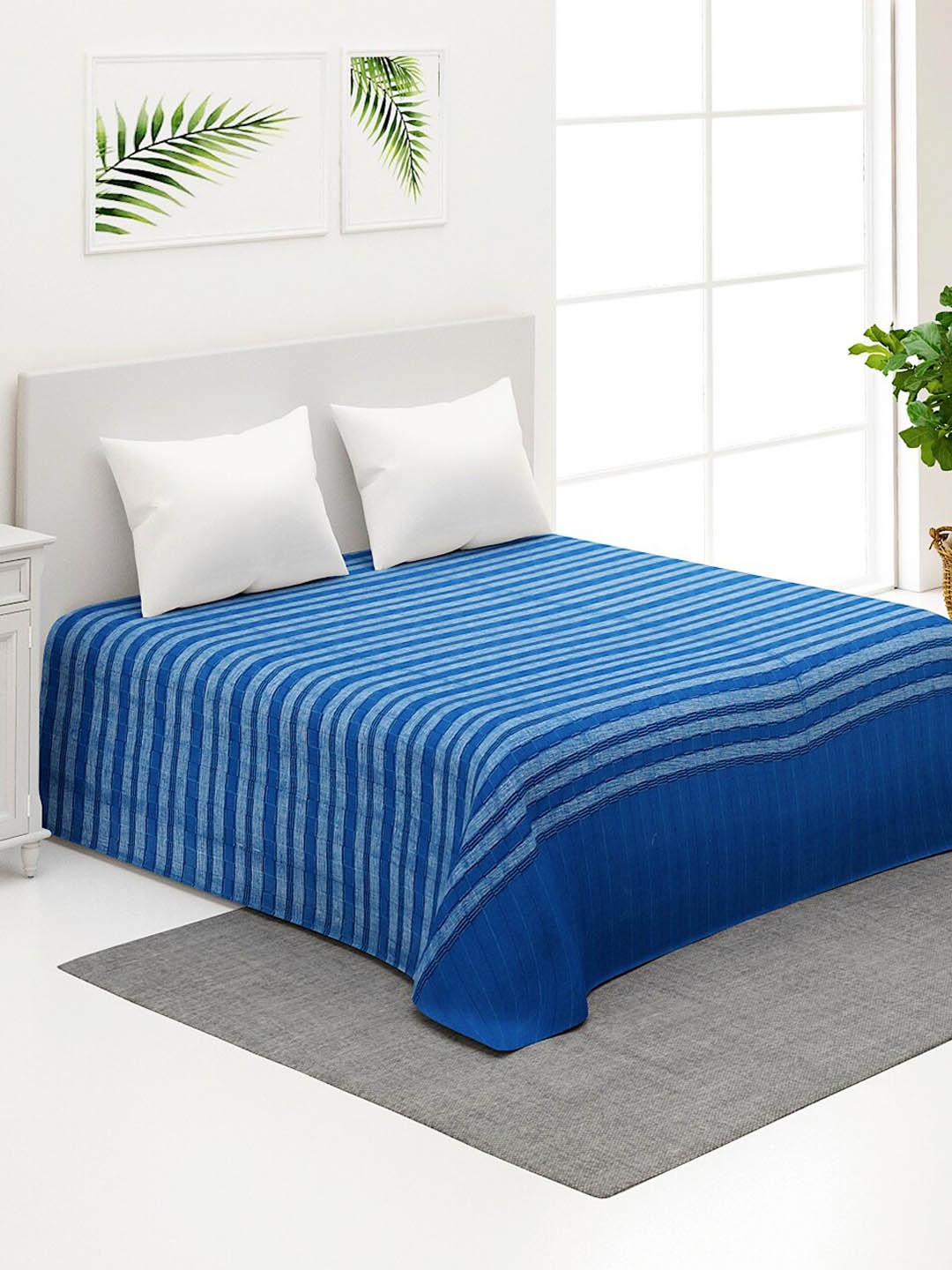 

Fabindia Siyahi Blue Striped Woven Design 120 TC Cotton Double King Bed Cover