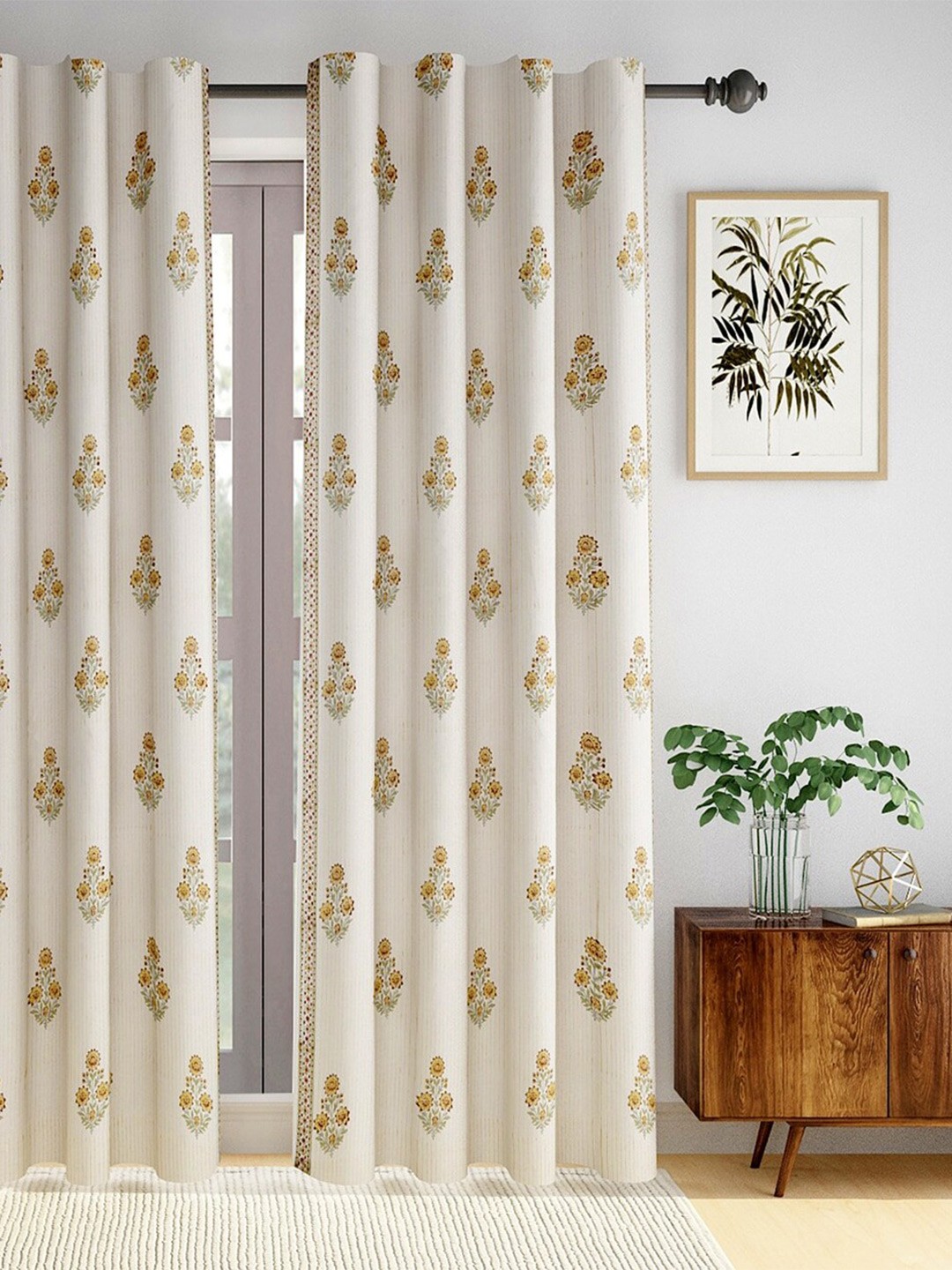 

Fabindia Purva Brown & White Floral Cotton Door Curtain