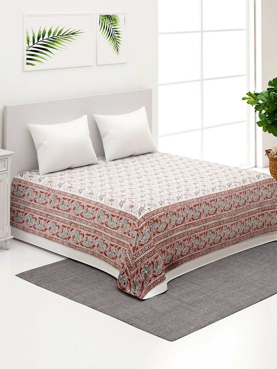 

Fabindia Varda Pink & White Floral Printed 120 TC Cotton Double King Bed Cover