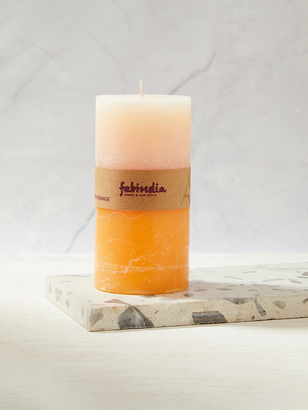 

Fabindia Dhani White & Yellow Color Blocked Pillar Candle