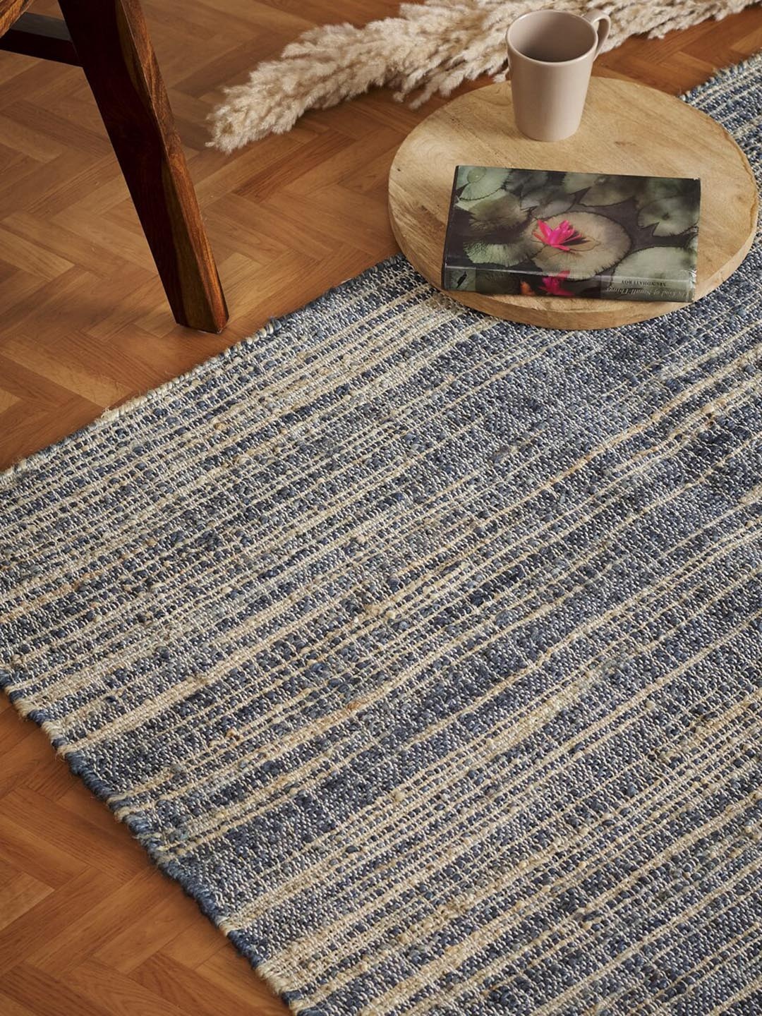

Fabindia Mihira Teal Blue & Beige Jute Cotton Woven Dhurrie