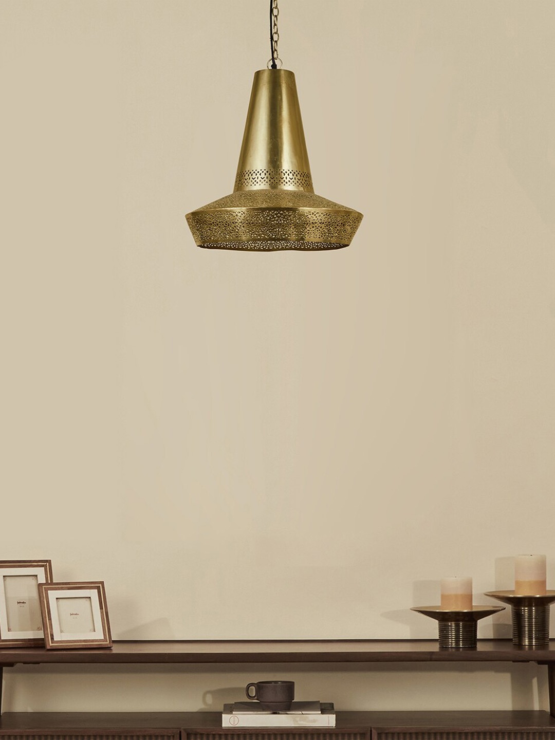 

Fabindia Dhaani Textured Cutwork Pendant Style Ceiling Lamp, Gold