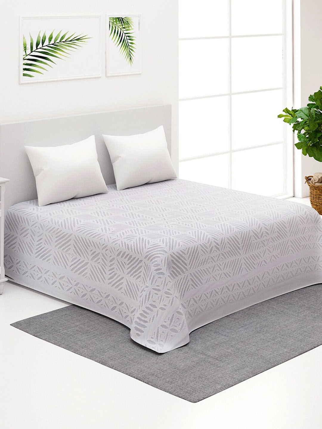

Fabindia Aman White & Pink Embroidered 120 TC Cotton Double King Bed Cover