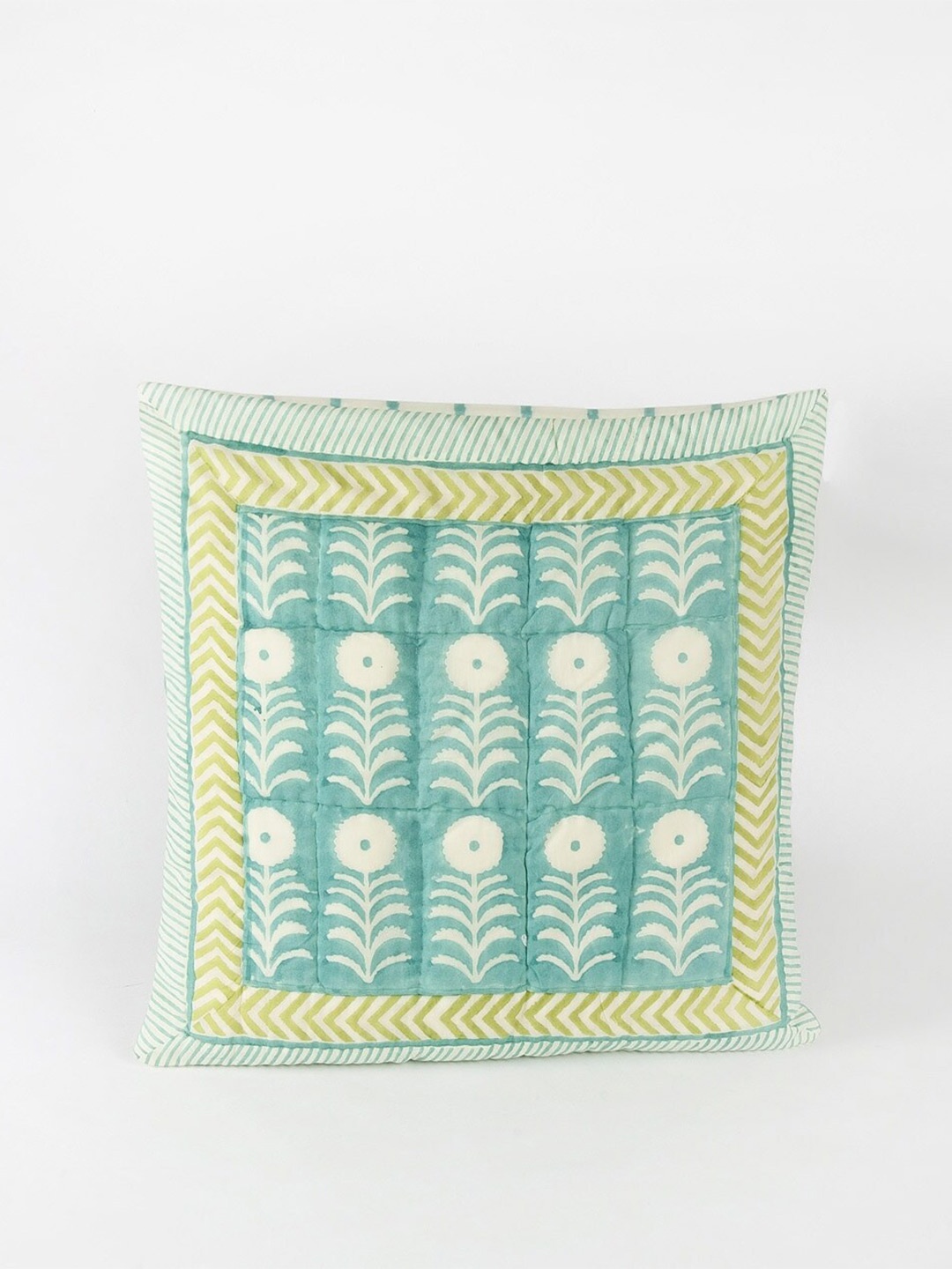 

Fabindia Anaisha Teal Blue & White Floral Printed Cotton Rectangle Cushion Cover