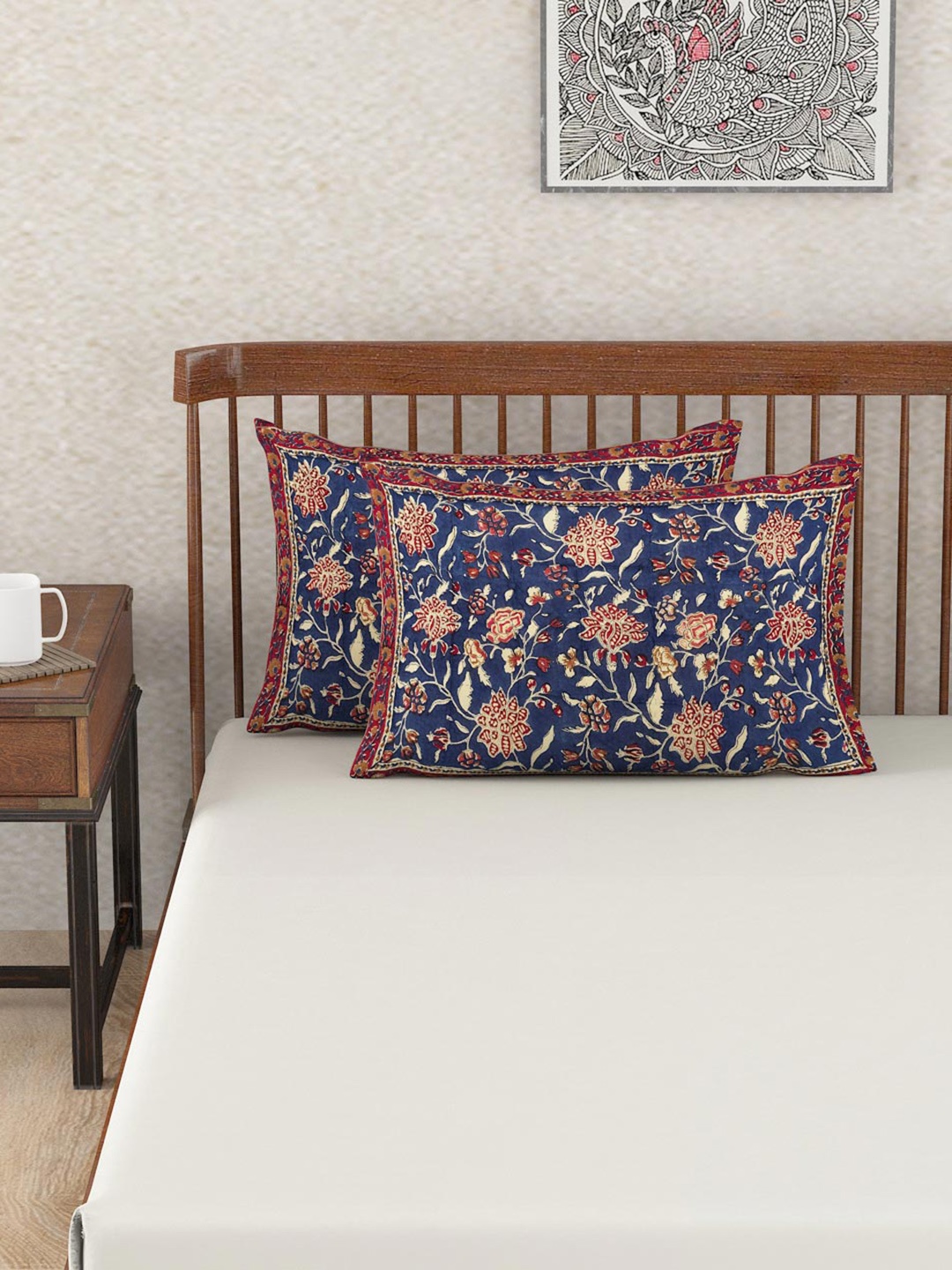 

Fabindia 2 Piece Blue & Red Floral Printed Cotton Pillow Covers