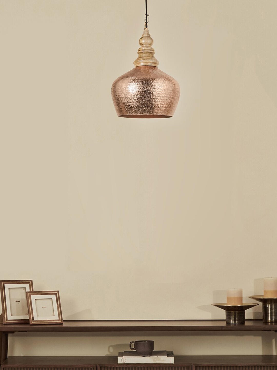 

Fabindia Copper-Toned Textured Bell Shaped Dhaani Hammered Pendant Ceiling Lamp