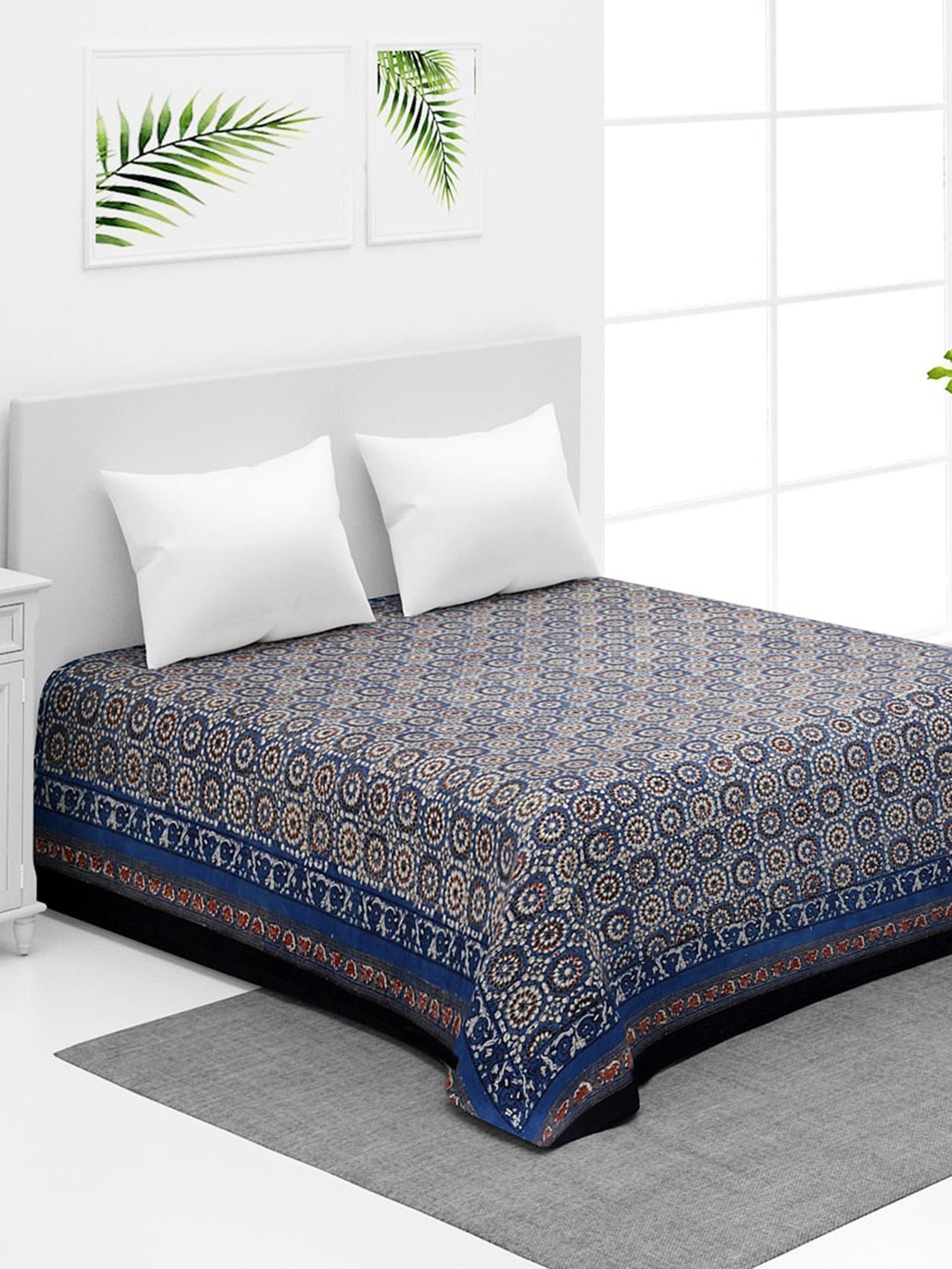 

Fabindia Siyahi Blue & Brown Printed 120 TC Cotton Single Bed Cover
