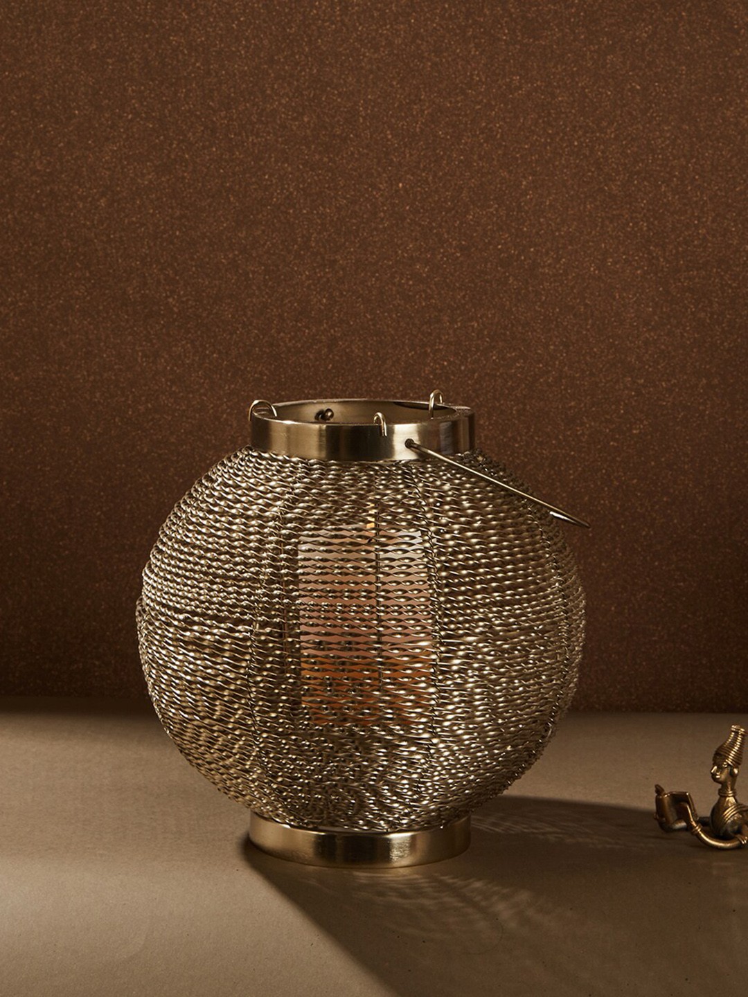 

Fabindia Suvarn Brown Antique Brass Round Lantern Candle Holder