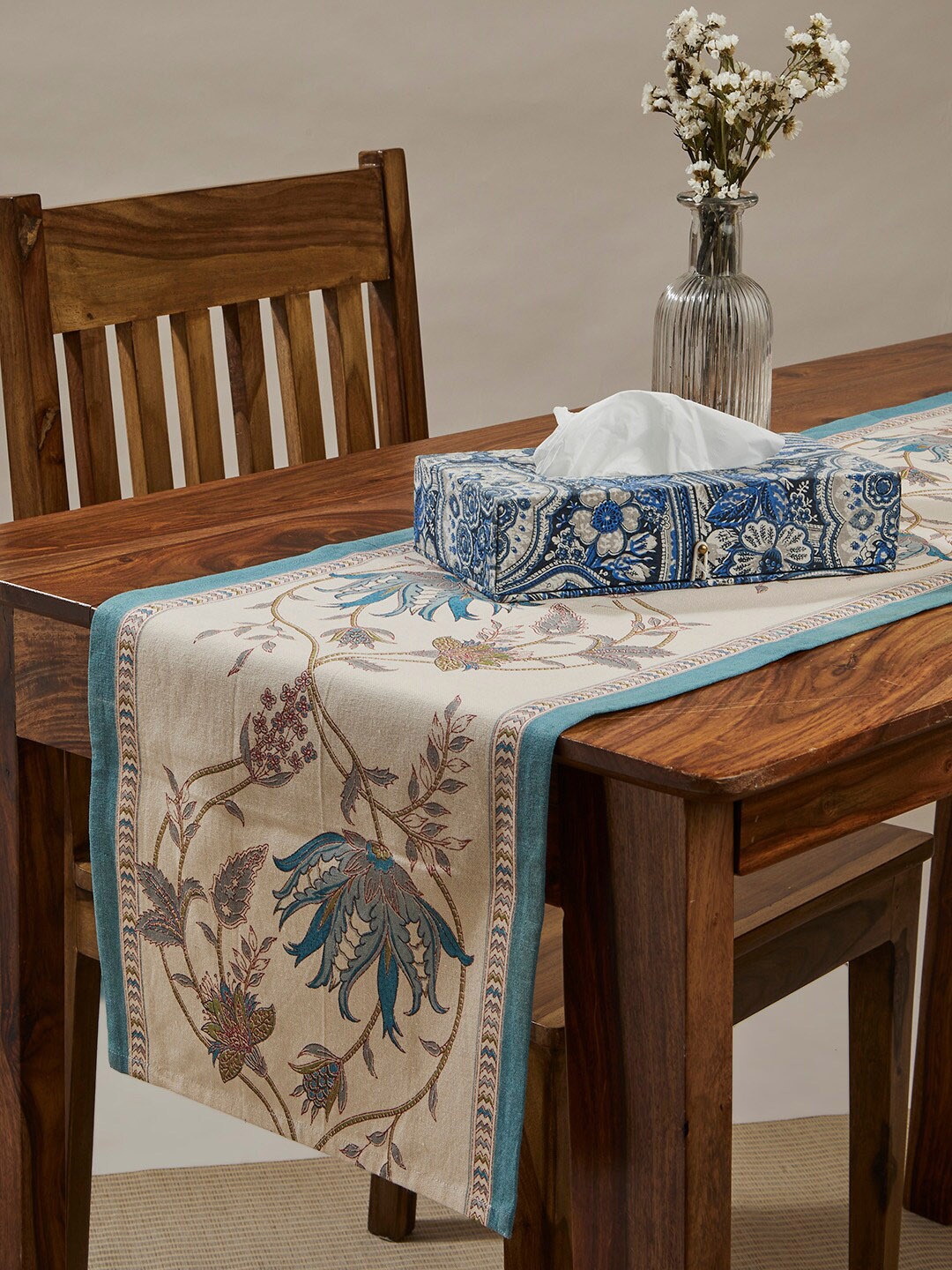

Fabindia Idika Blue & Cream-Colored Printed Pure Cotton Table Runner