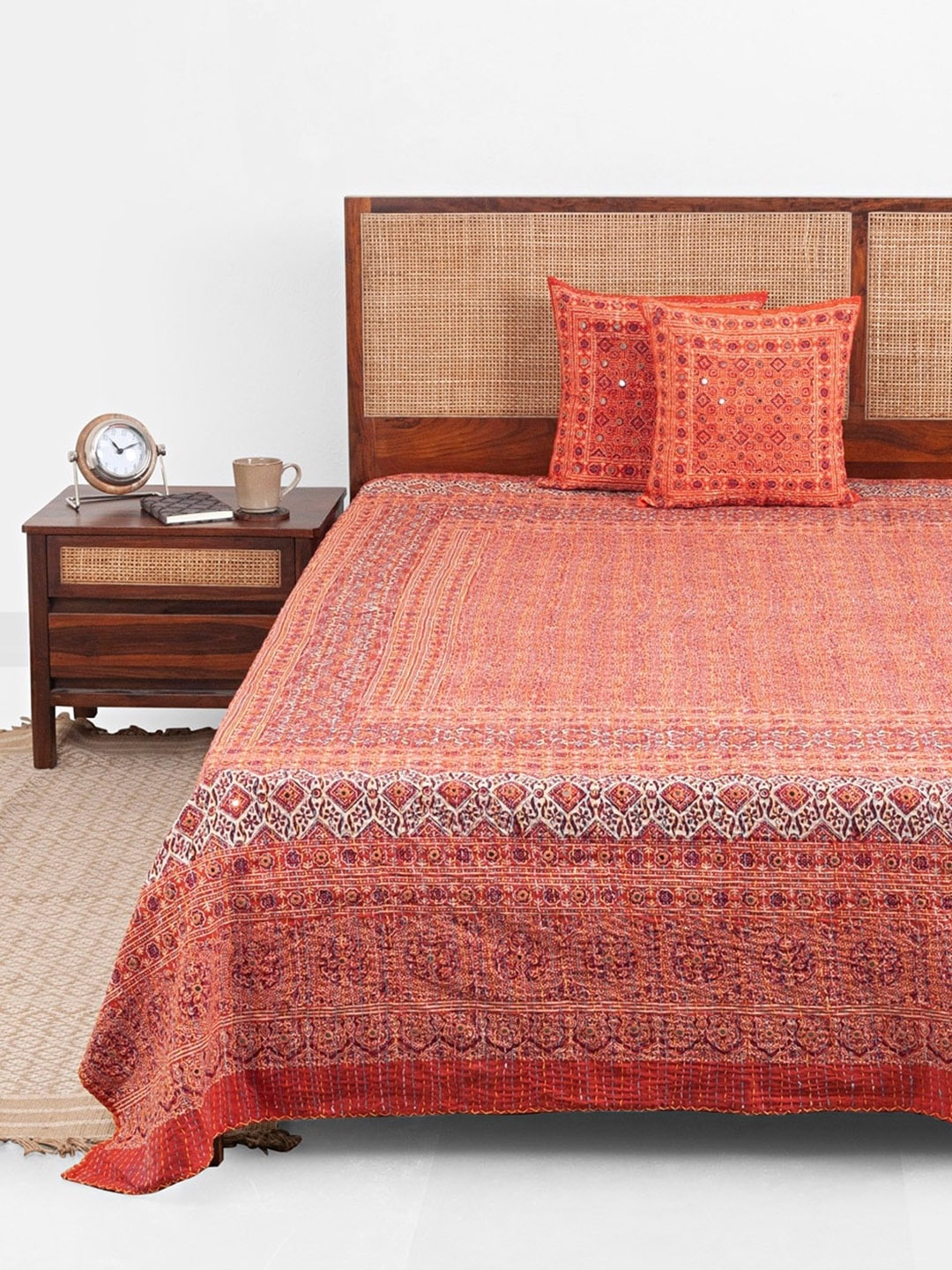 

Fabindia Dhanau Rust Embroidered & Printed 120 TC Cotton Single Bed Cover