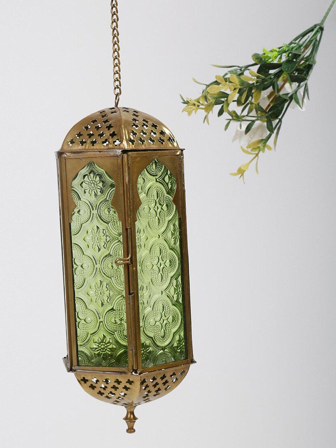 

Fabindia Devesh Green Textured Hanging Ceiling Lantern Lamp