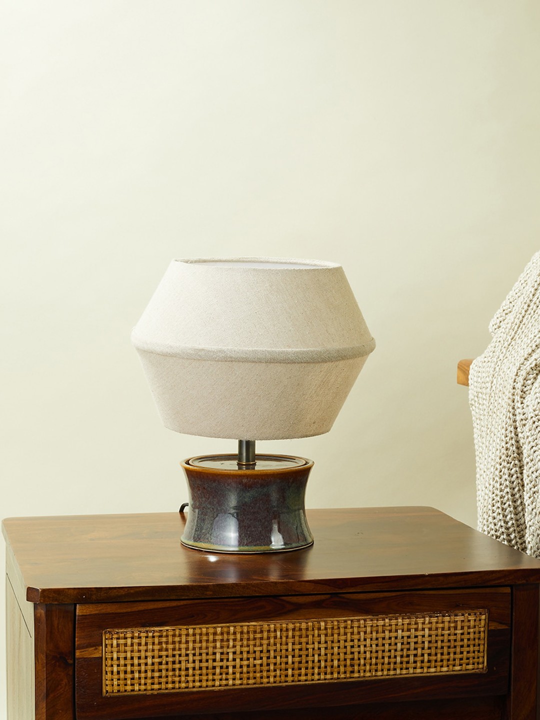 

Fabindia Keasar Cream-Colored & Brown Cylindrical Lamp With Shade