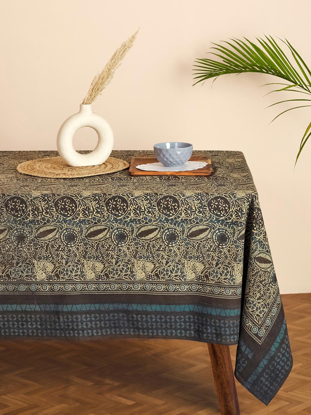 

Fabindia Black Indigo Printed Cotton Table Cover