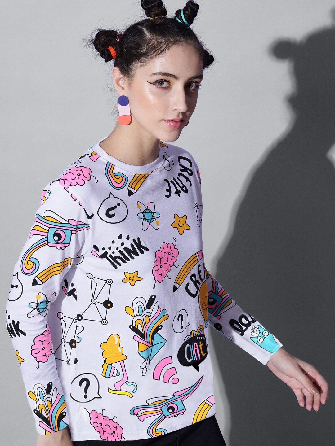 

The Dry State Women Printed Cotton Oversized Tshirt, White