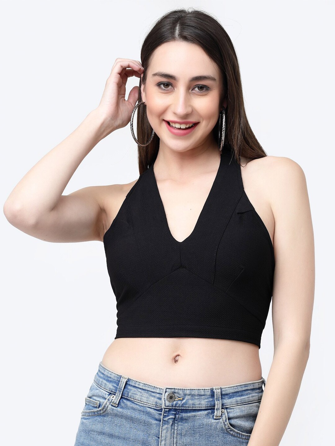

MISS AYSE Tie-Up Neck Bralette Crop Top, Black