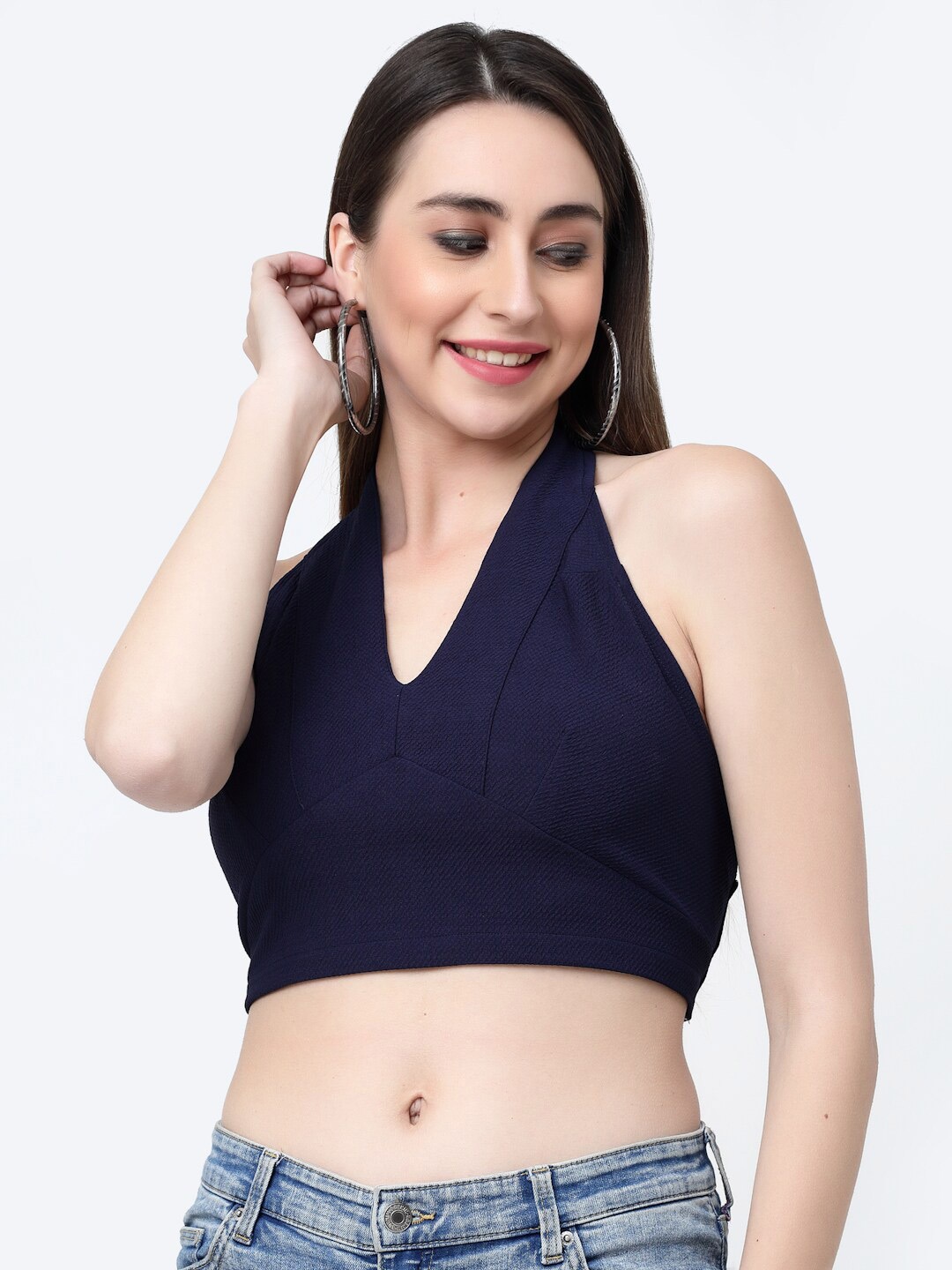 

MISS AYSE Halter Neck Bralette Crop Top, Navy blue