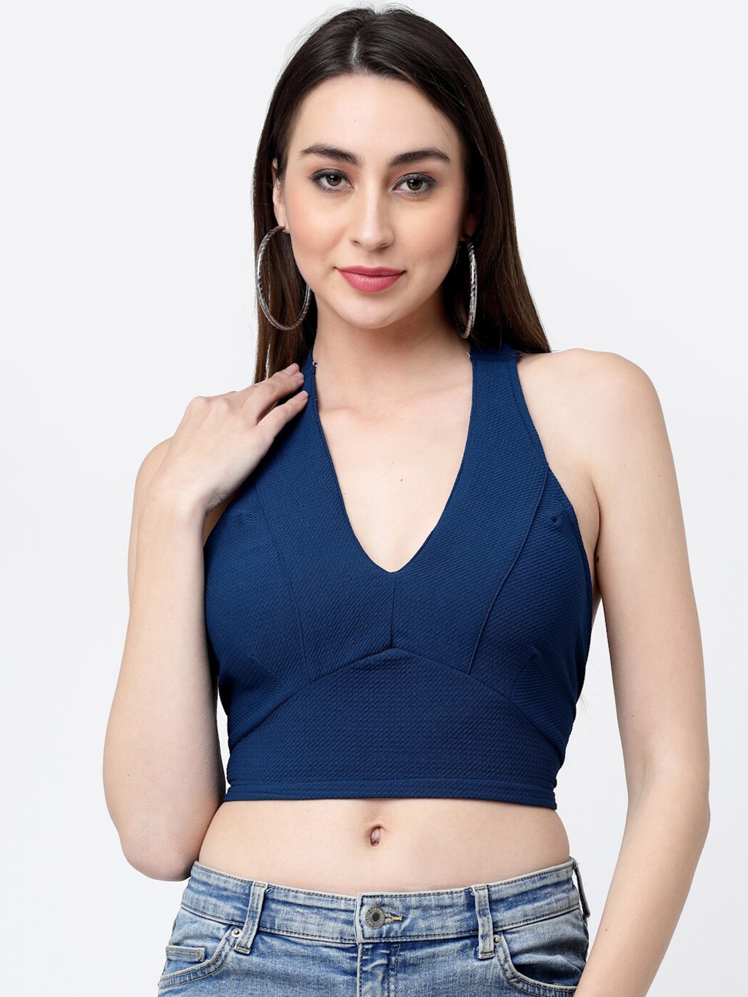 

MISS AYSE Bralette Crop Top, Navy blue