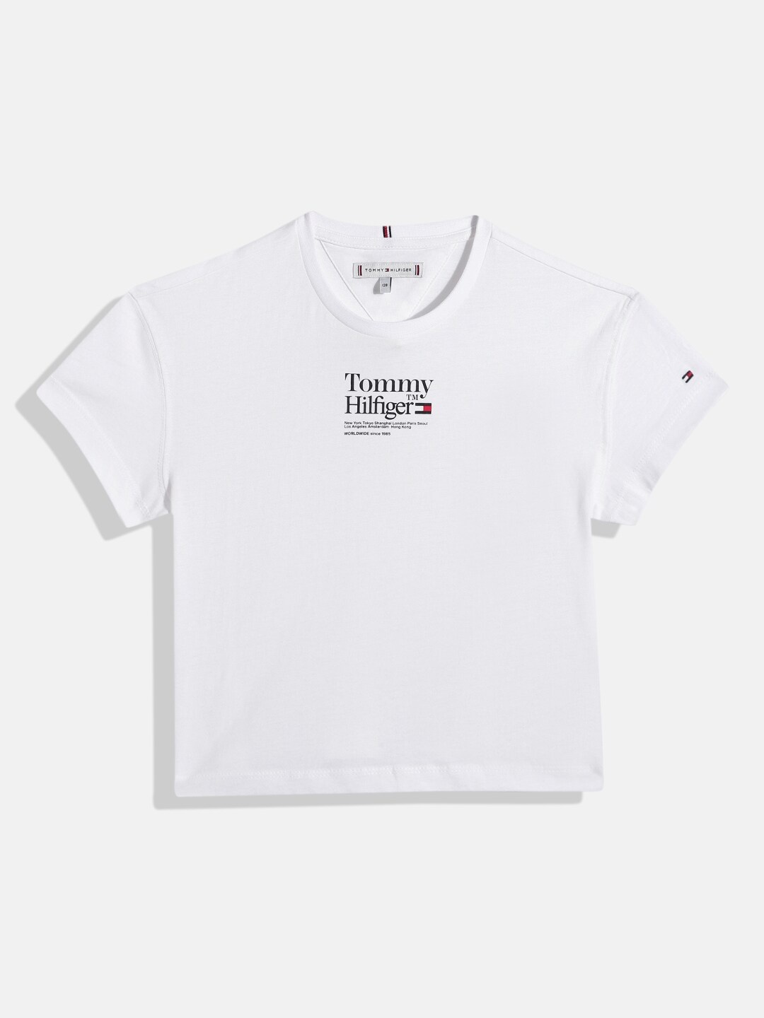 

Tommy Hilfiger Girls Typography Printed Pure Cotton T-shirt, White