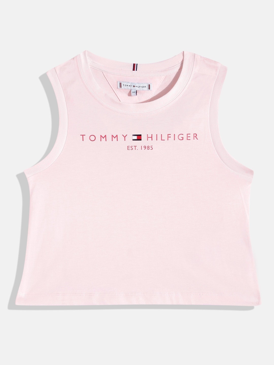 Tommy Hilfiger Girls Brand Logo Printed Pure Cotton T-shirt, Pink
