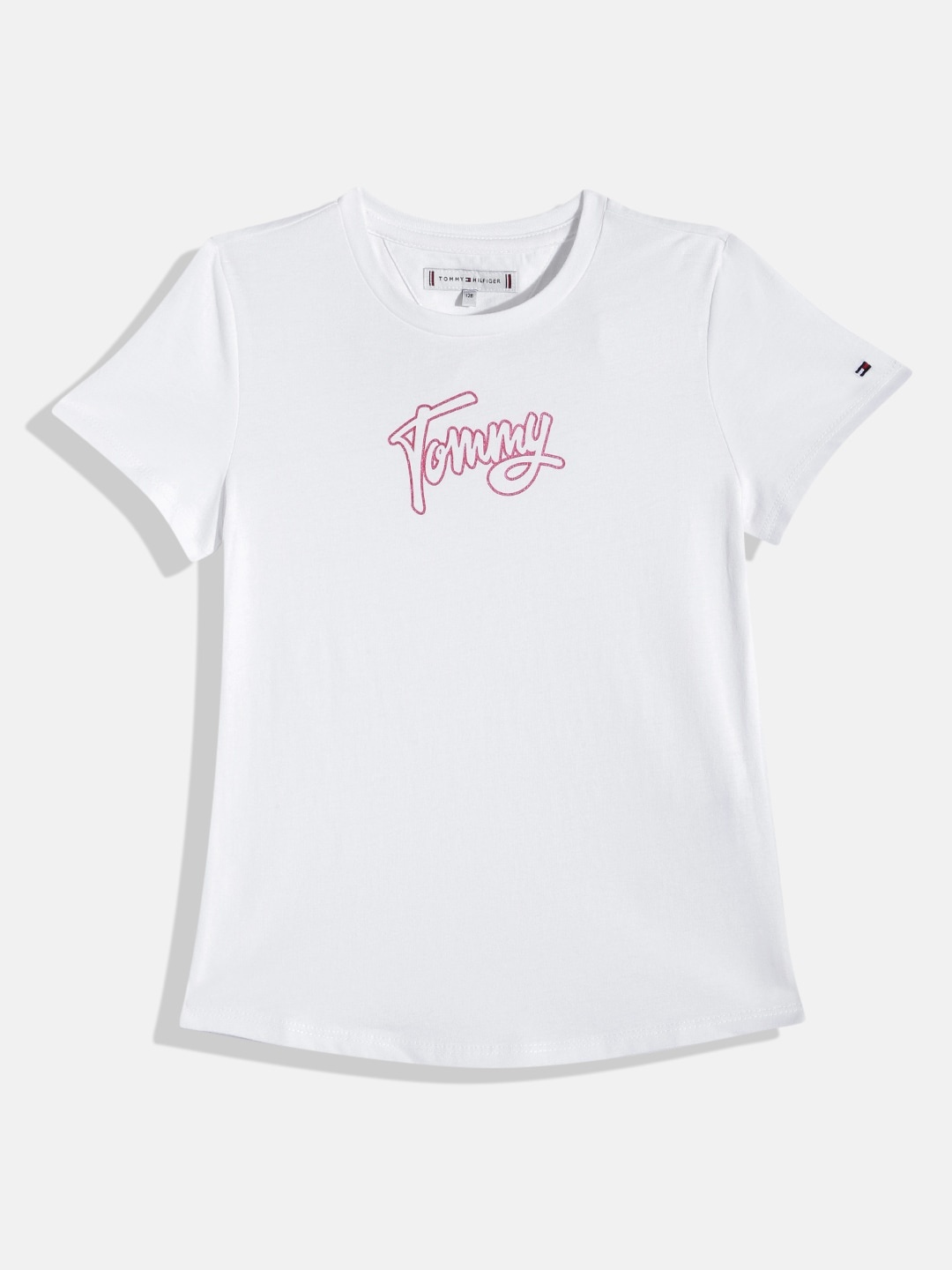 Tommy Hilfiger Girls Brand Logo Printed Pure Cotton T-shirt, White