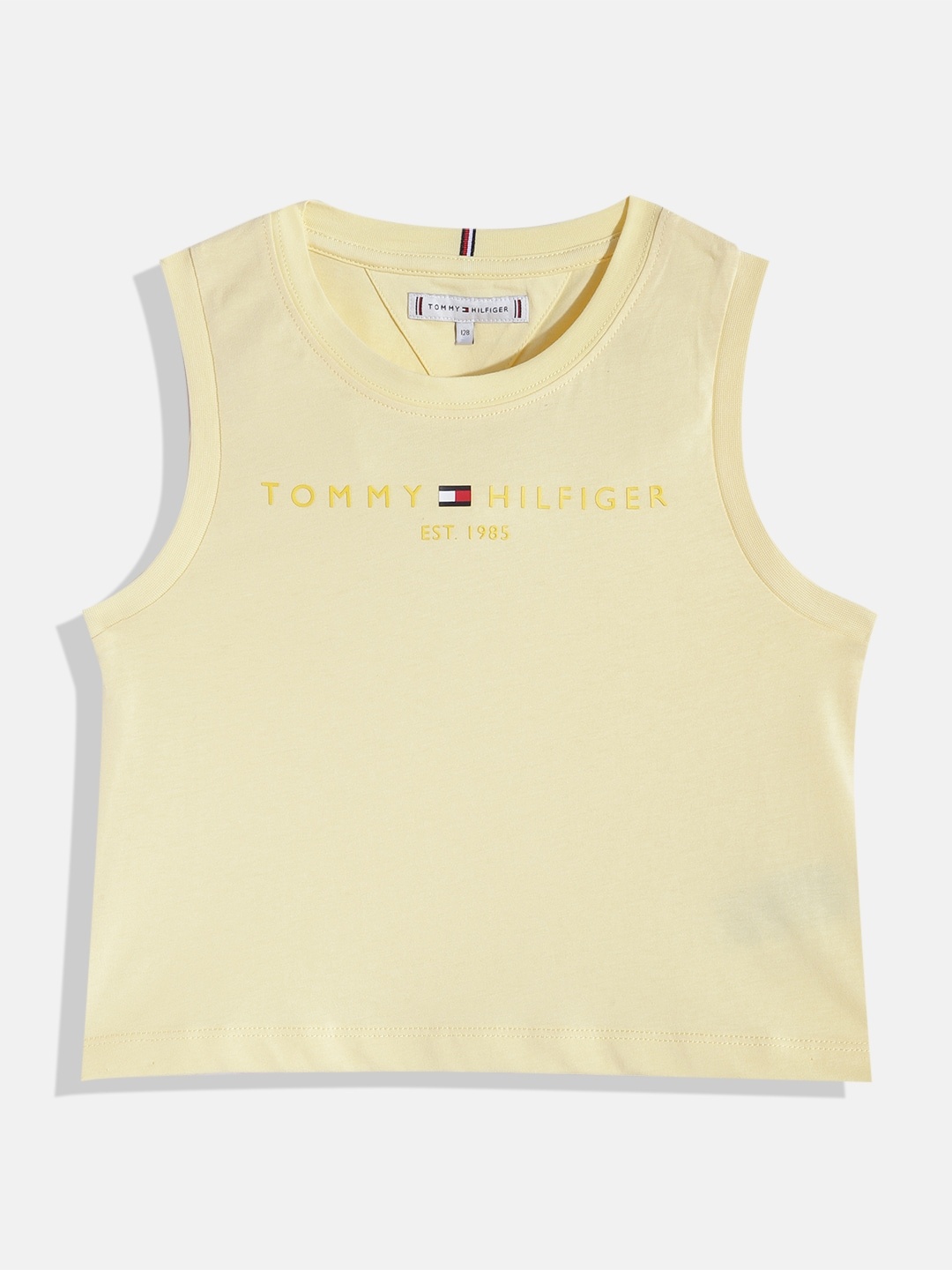 Tommy Hilfiger Girls Brand Logo Printed Pure Cotton T-shirt, Yellow