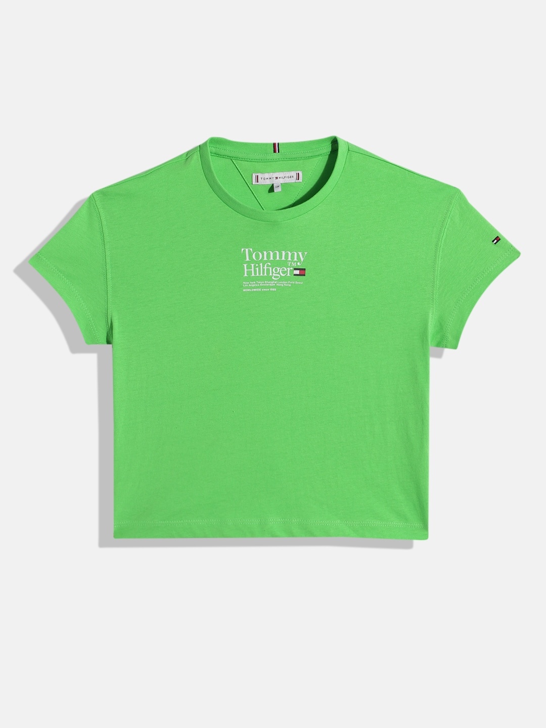 

Tommy Hilfiger Girls Brand Logo Printed Pure Cotton T-shirt, Green