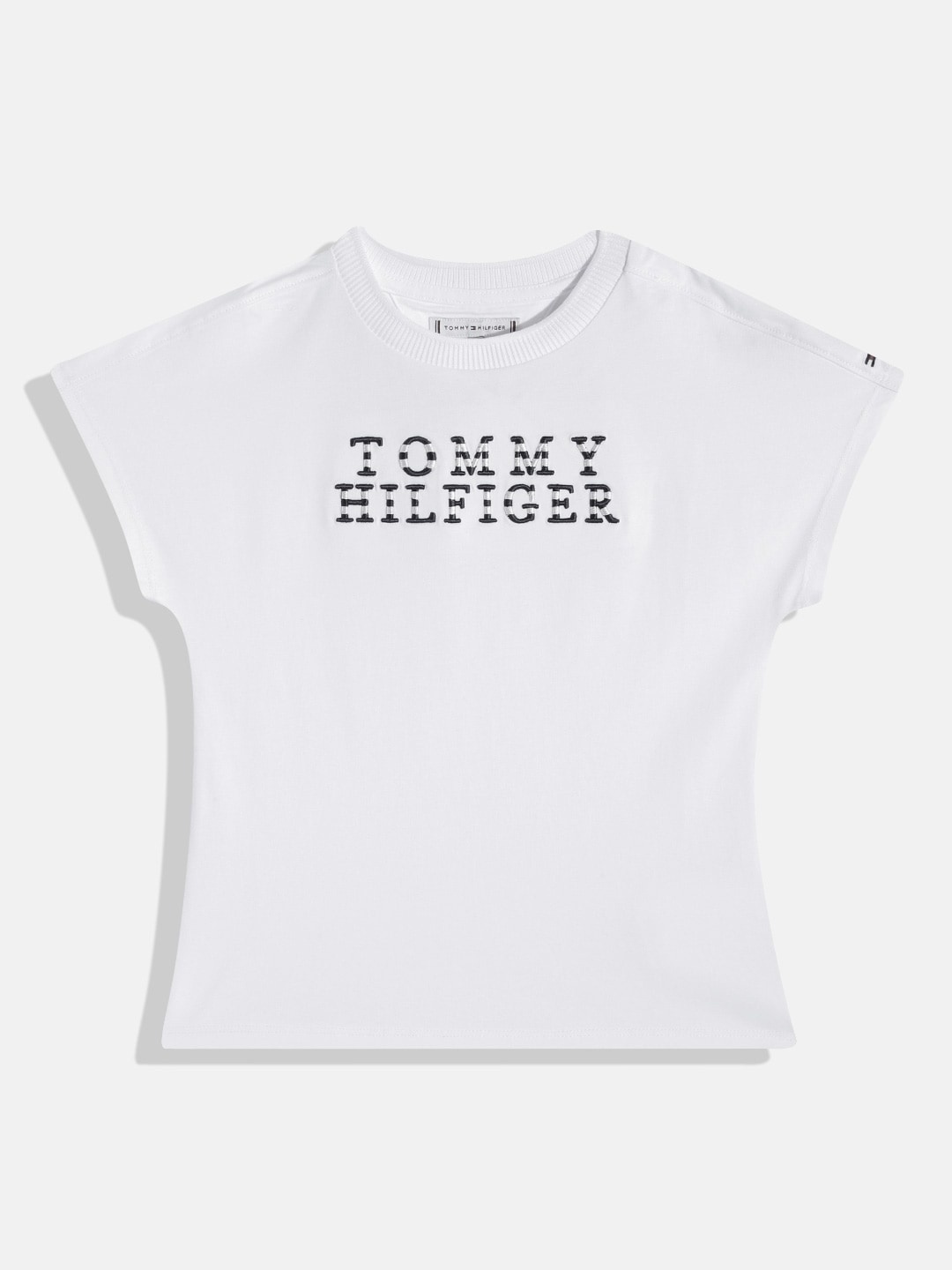 

Tommy Hilfiger Girls Brand Logo Applique Detail Extended Sleeves Pure Cotton T-shirt, White