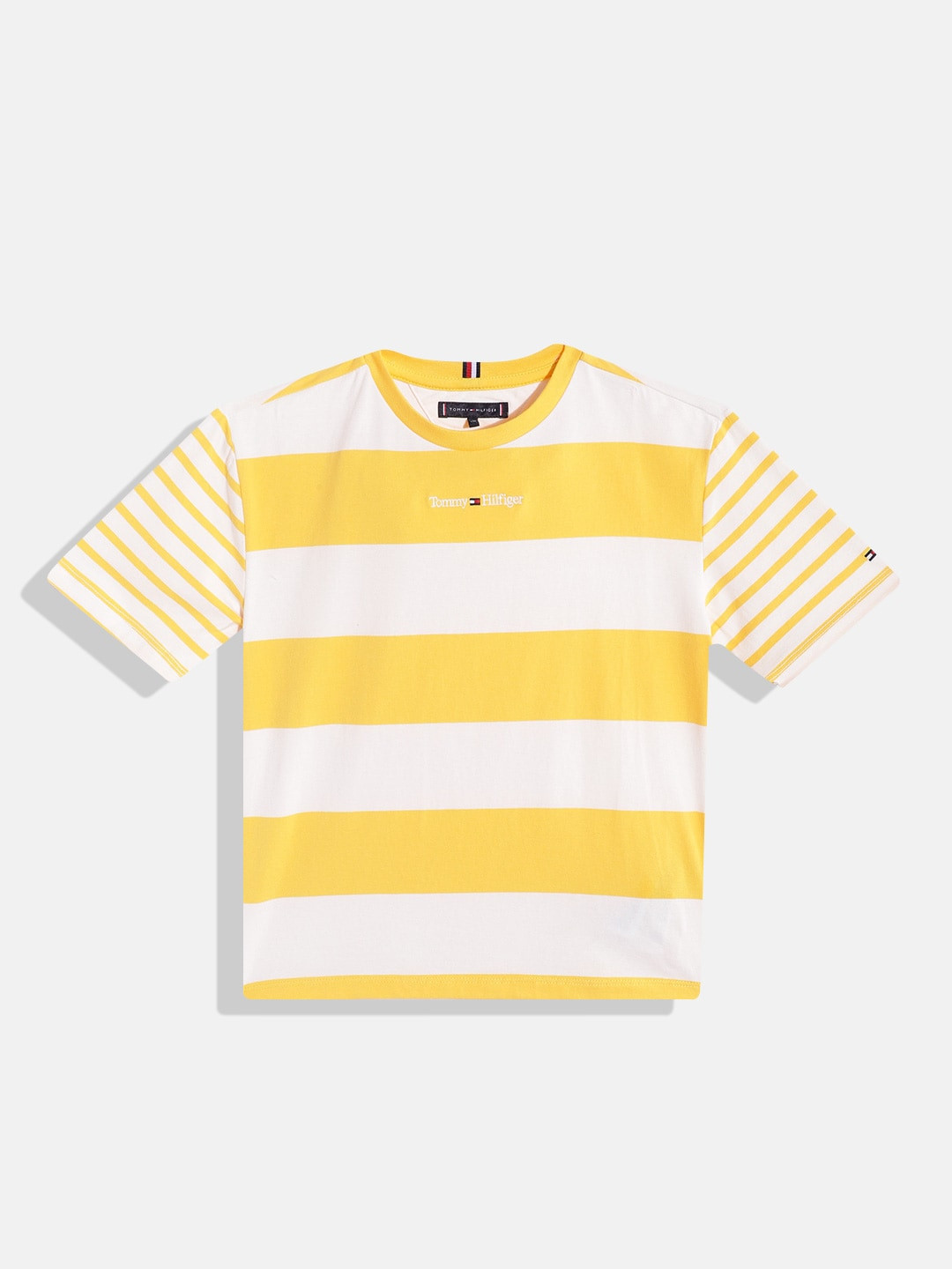 

Tommy Hilfiger Boys Pure Cotton Striped T-shirt, Yellow