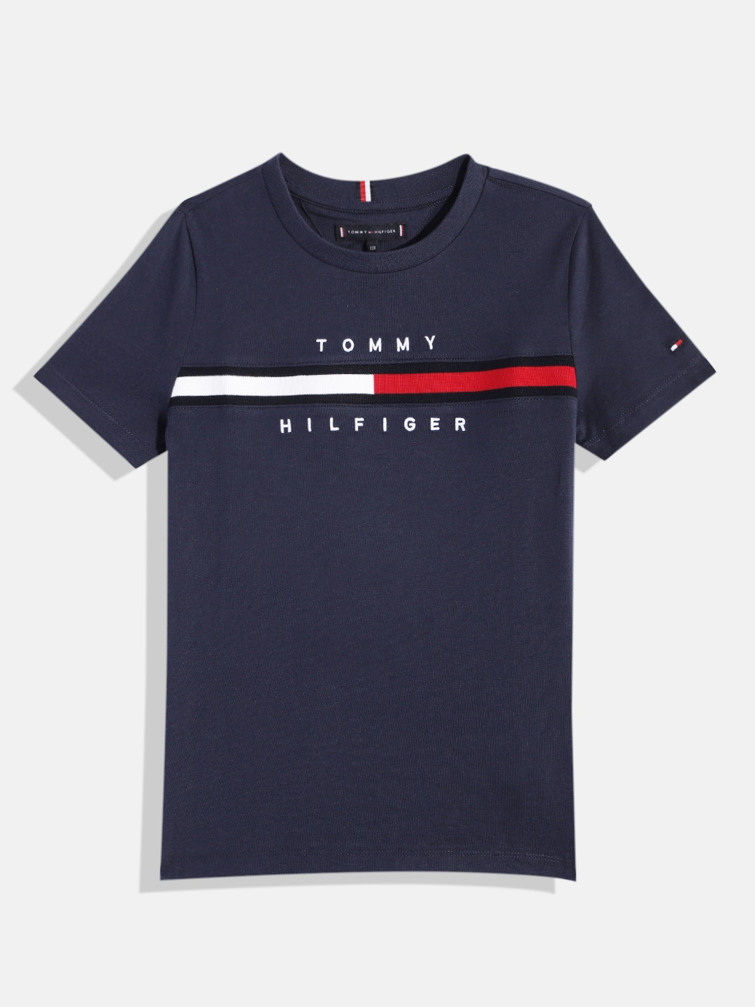 

Tommy Hilfiger Boys Brand Logo Embroidered Pure Cotton T-shirt, Navy blue