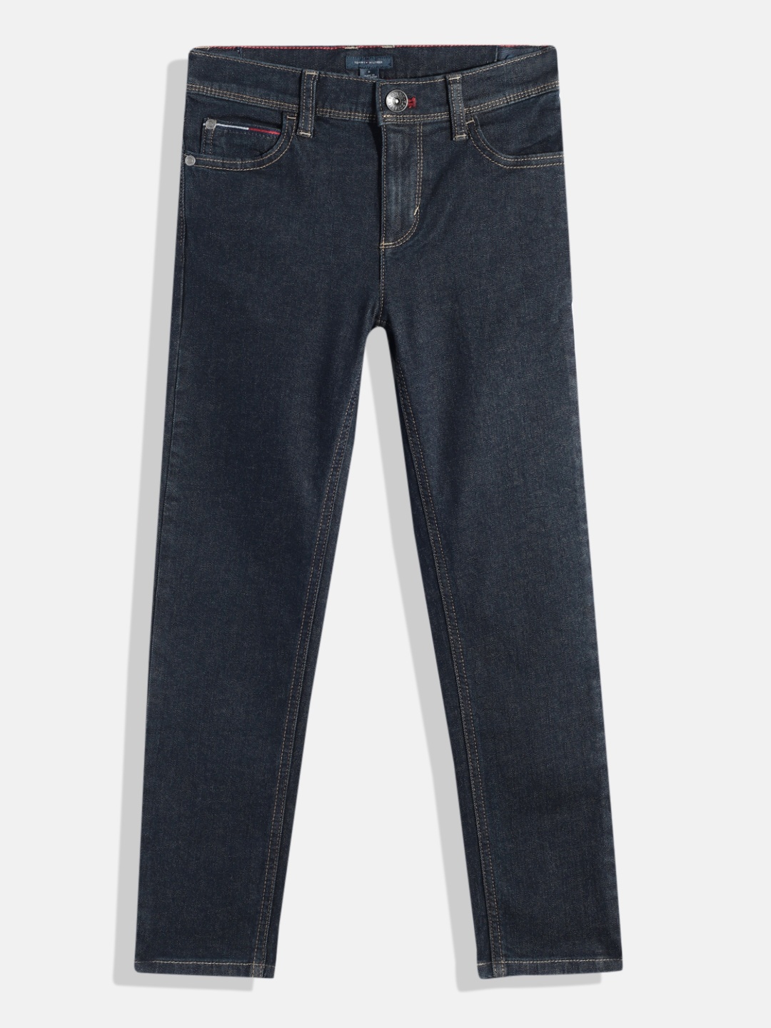 

Tommy Hilfiger Boys Slim Straight Fit Mid-Rise Stretchable Jeans, Blue